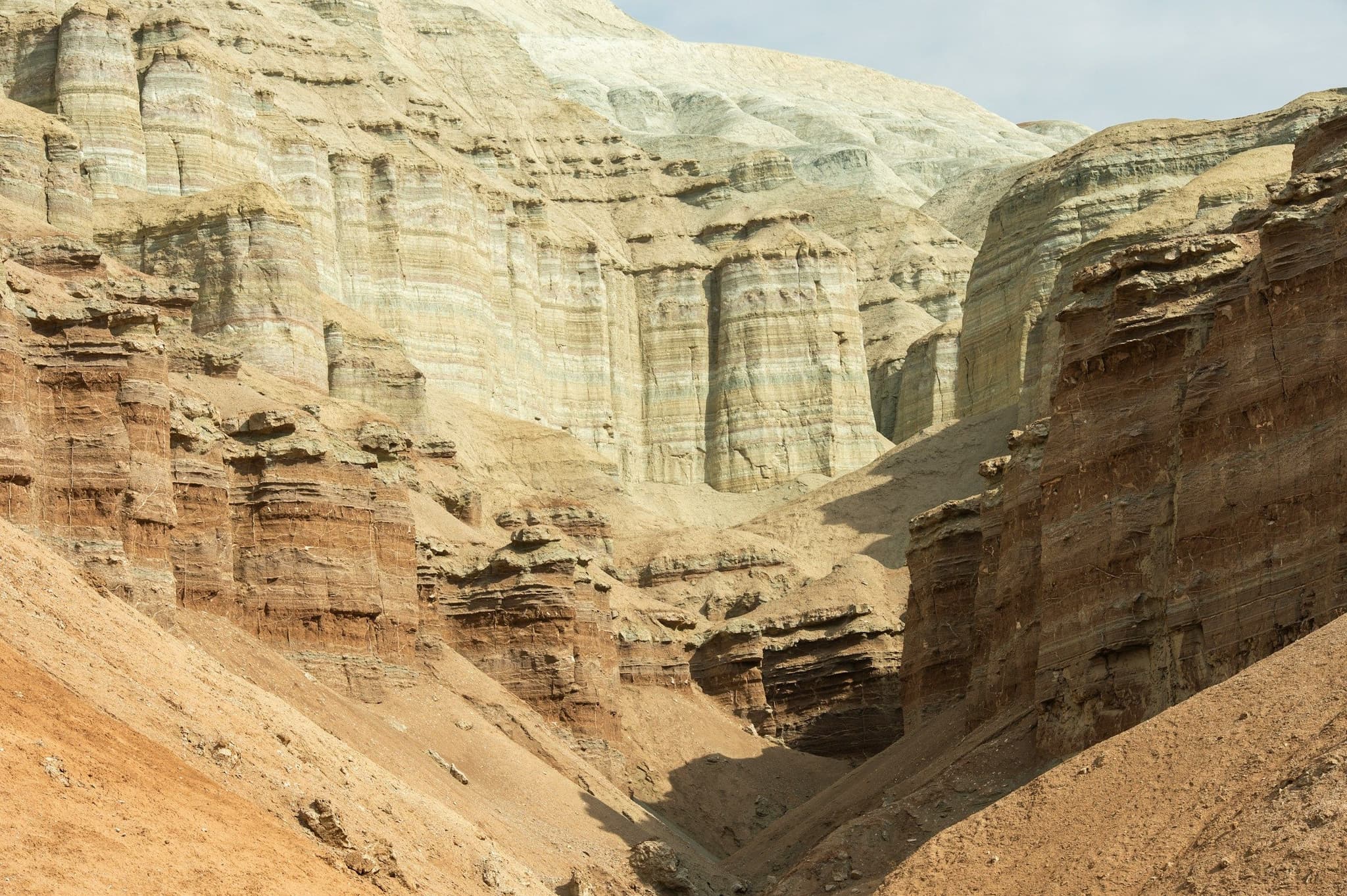 Layered, eroded hills of the Aktau mountains in Altyn-Emel National Park