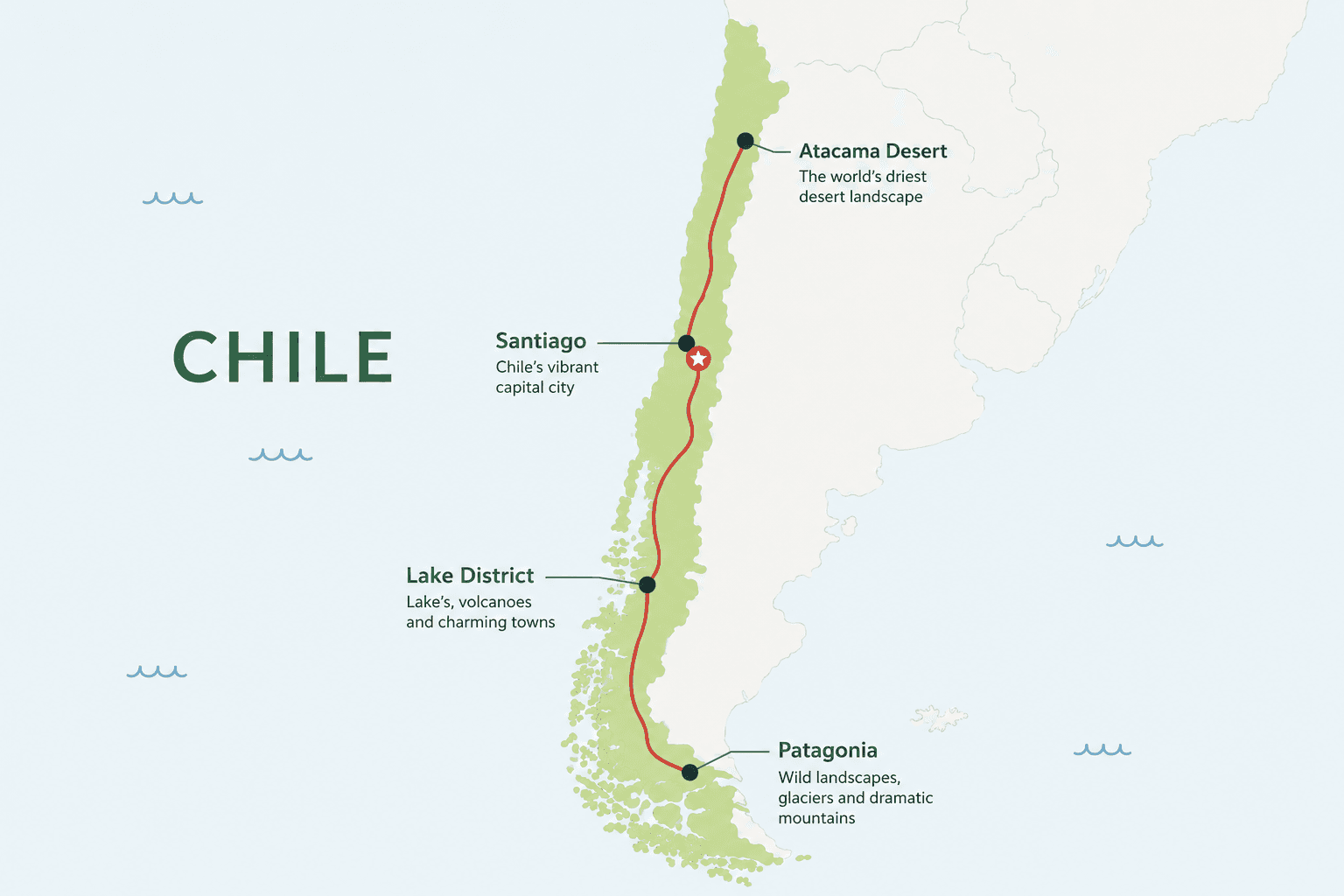 Map of Chile with locations