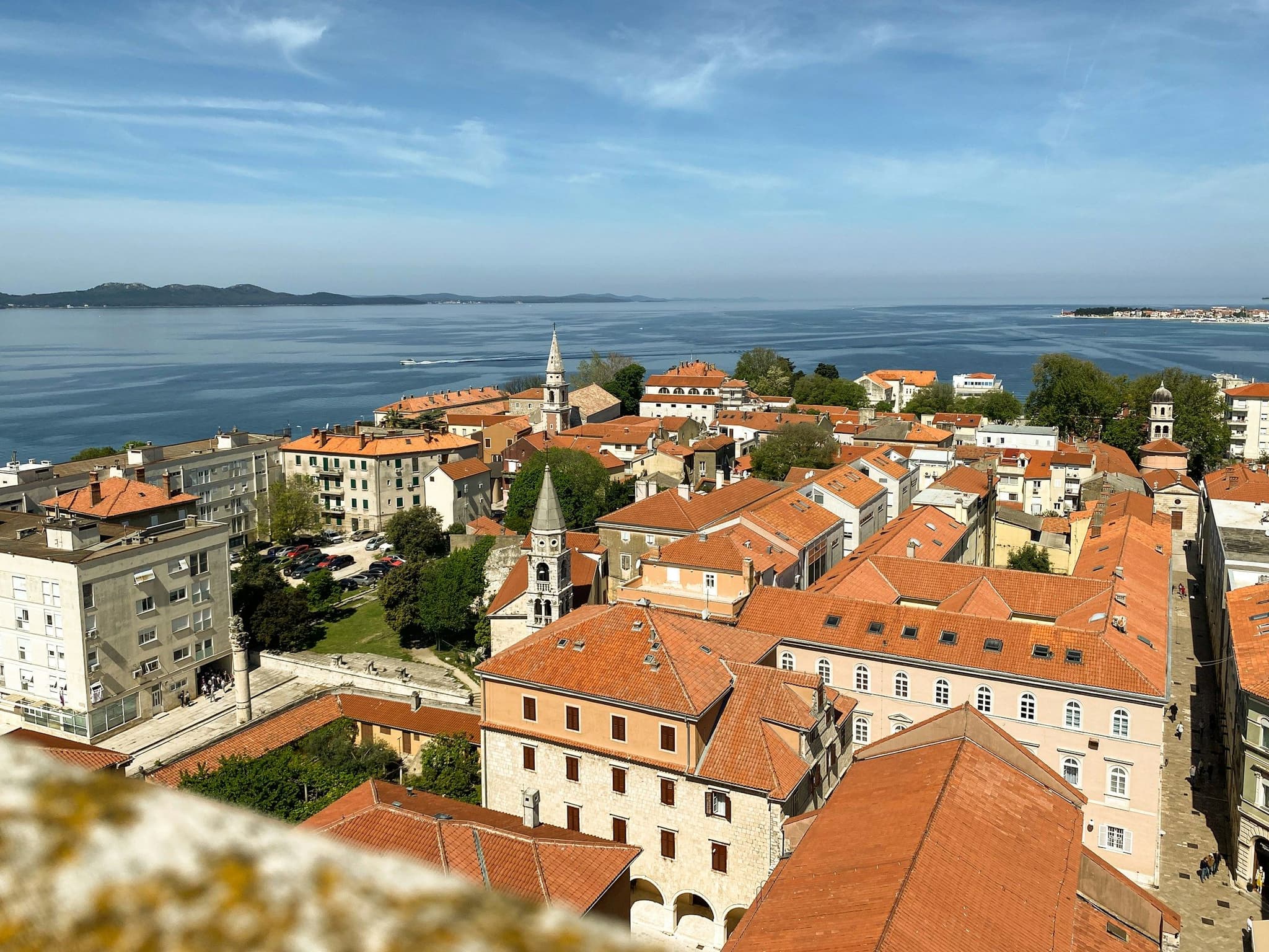 Zadar old town and the Adriatic seen from the bell tower of St Anastasia's Cathedral