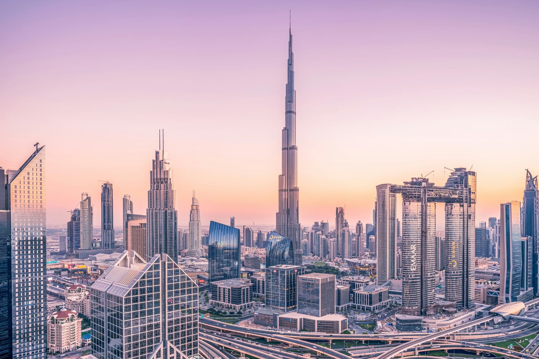 Skyline of Dubai during sunset
