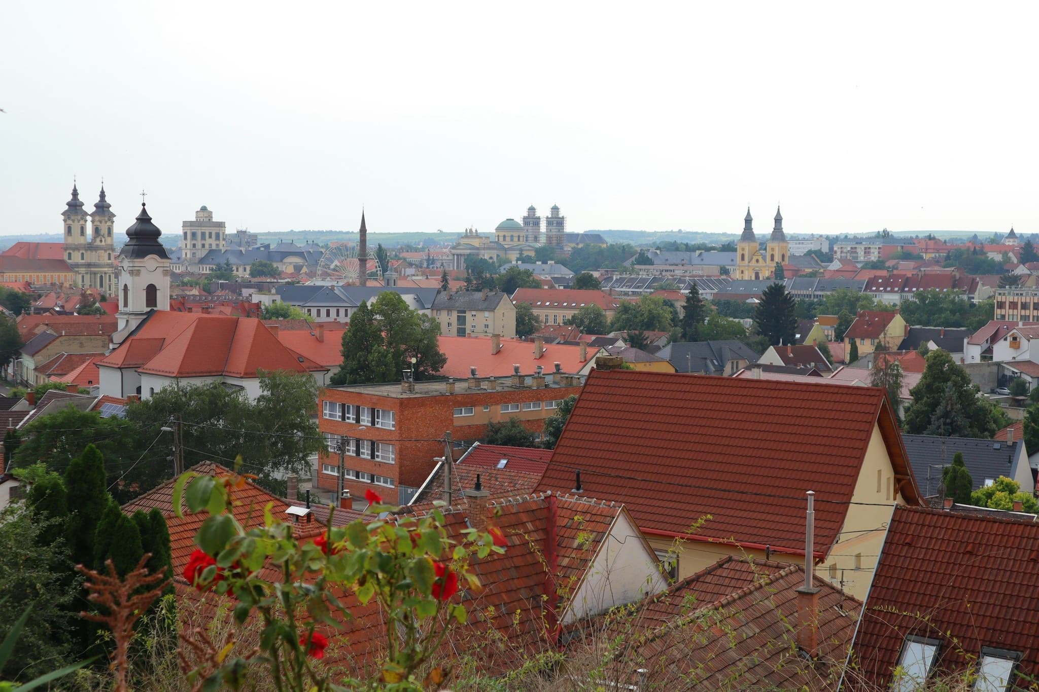 A view over the rooftops of Eger from a hill
