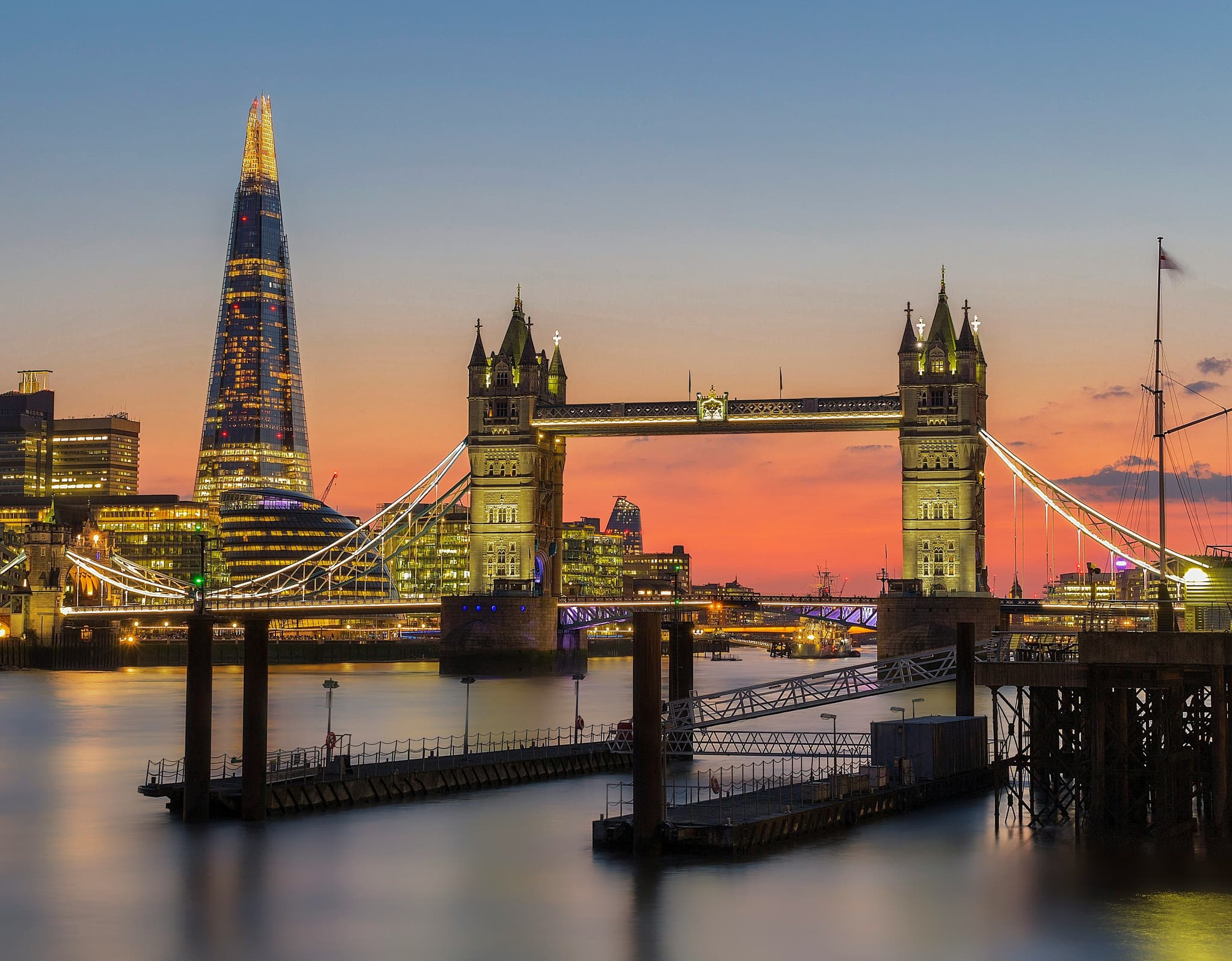 Sunset view of the tower bridge in London UK
