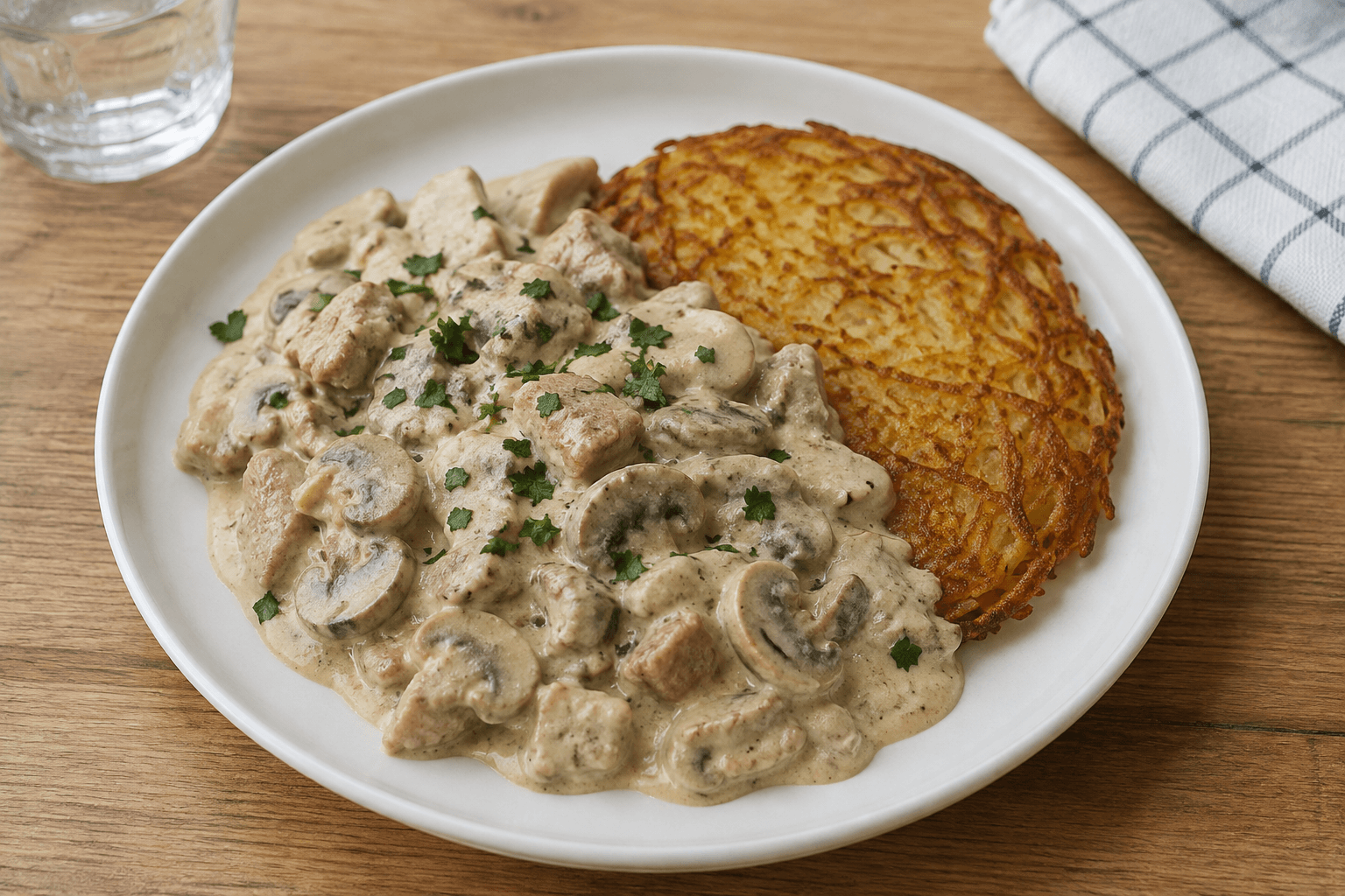 Zürcher Geschnetzeltes veal in cream sauce served with rösti”