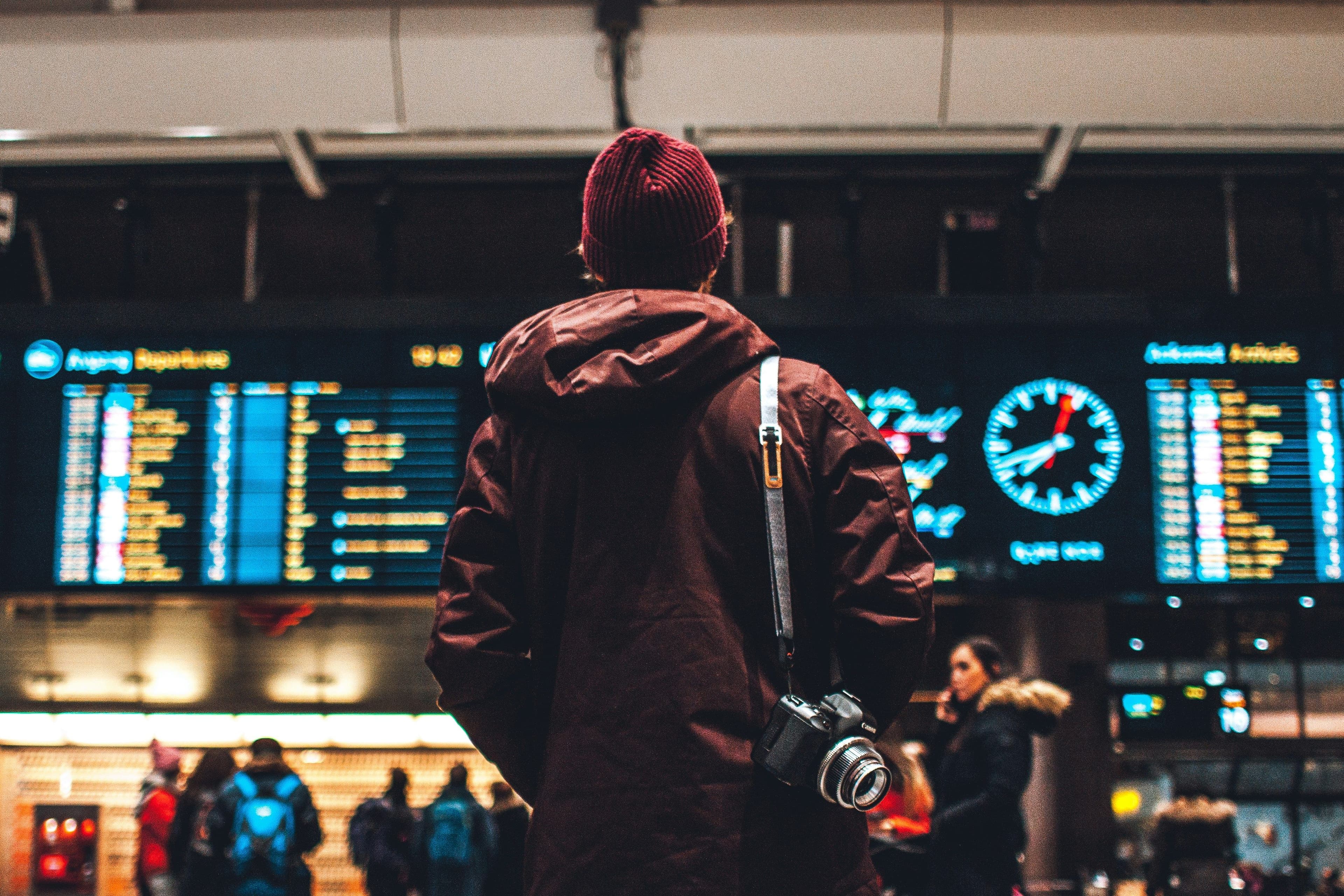 man walking to flight