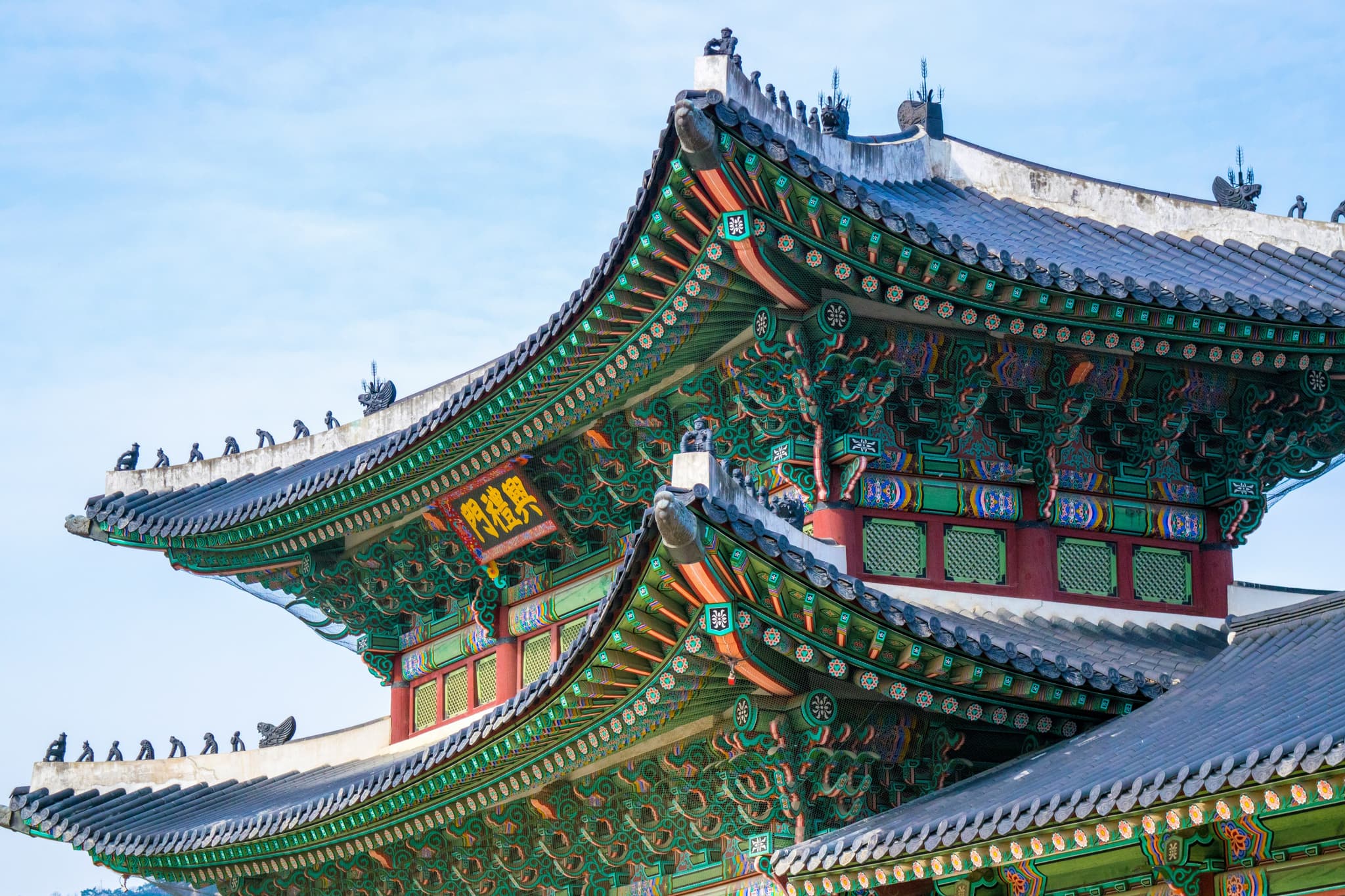 Green and colourful temple close-up in seoul