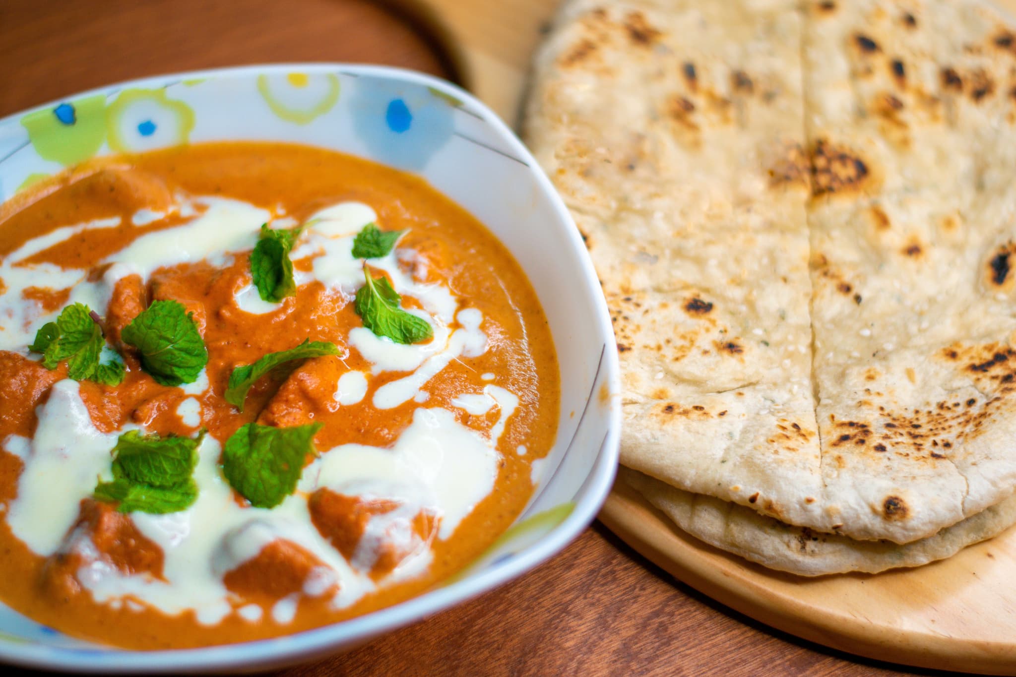 Butter chicken and naan bread