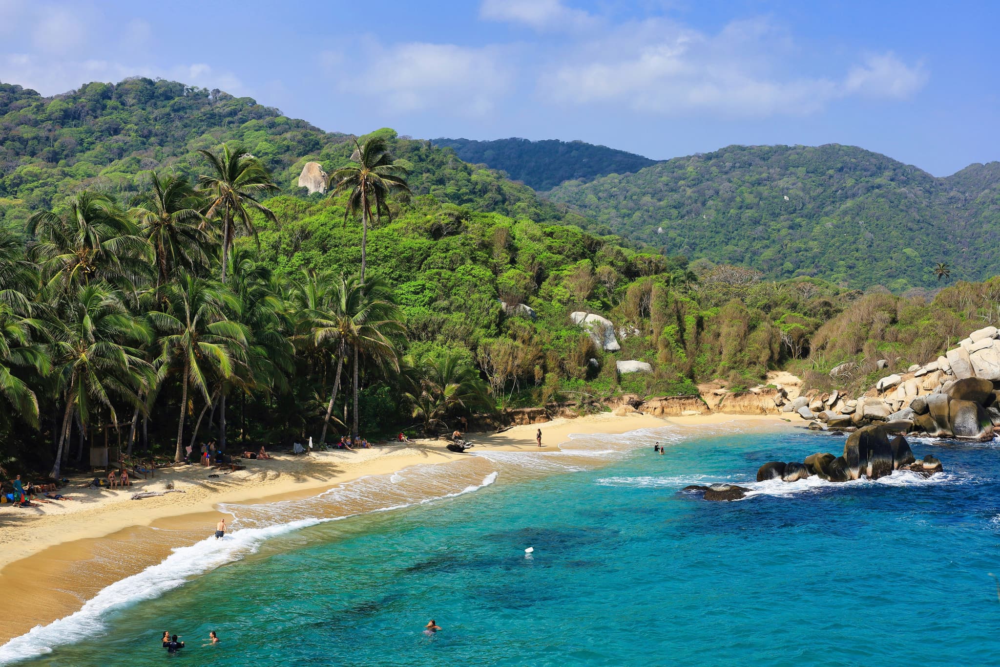 Blue water on a tropical island in Tayrona National Park