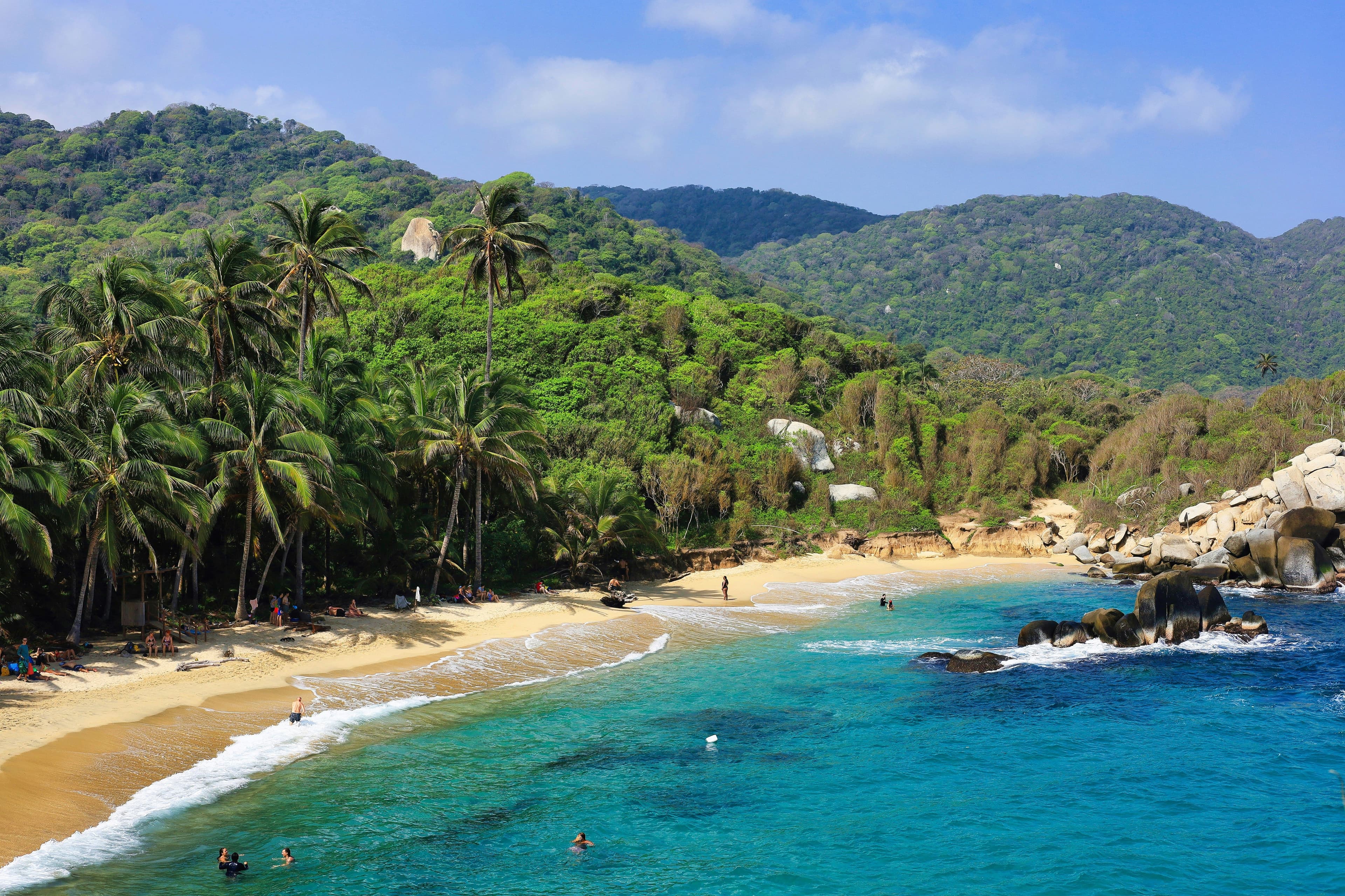 Blue water on a tropical island in Tayrona National Park