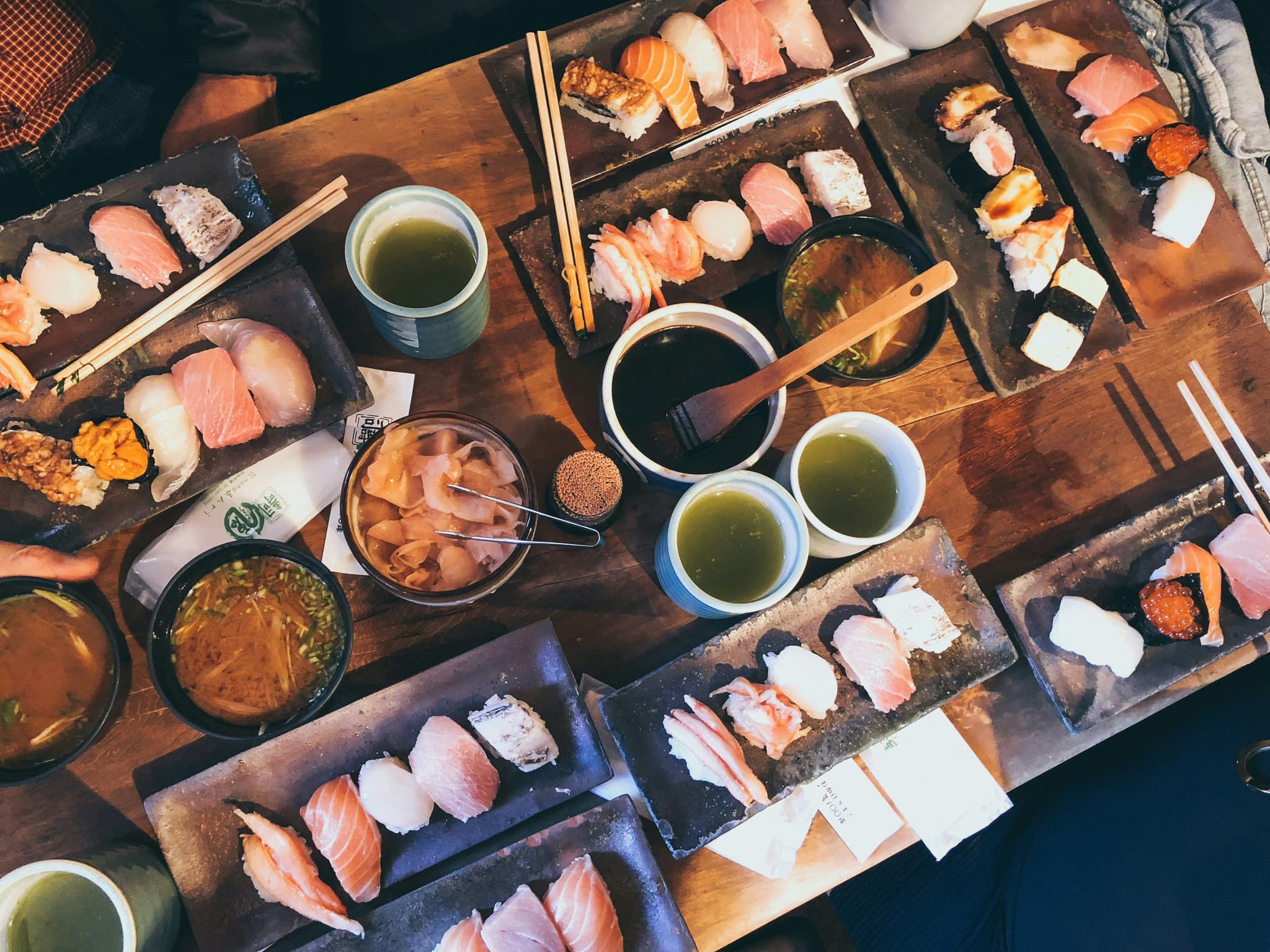 Sushi and sauces from above