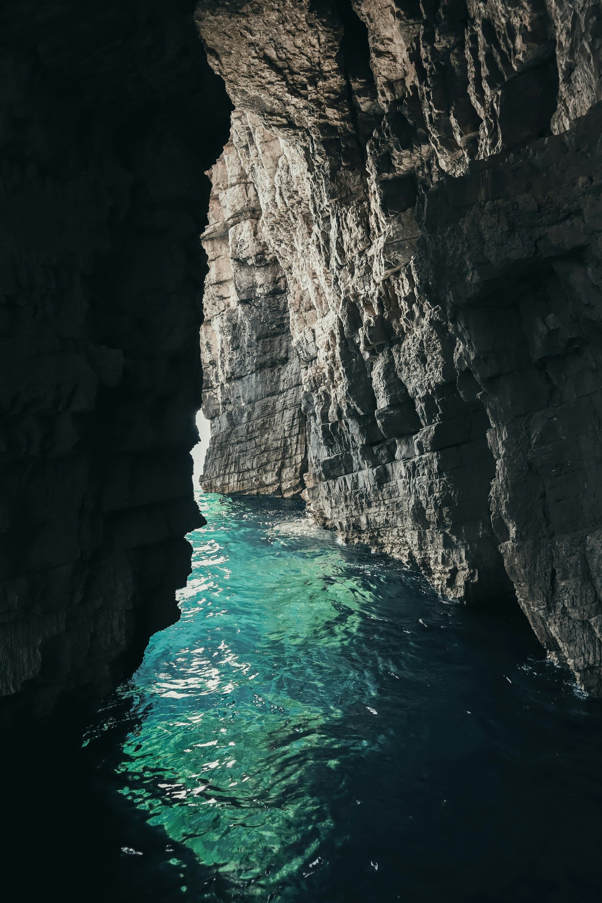 Clear water and rock at the Blue Cave in Croatia