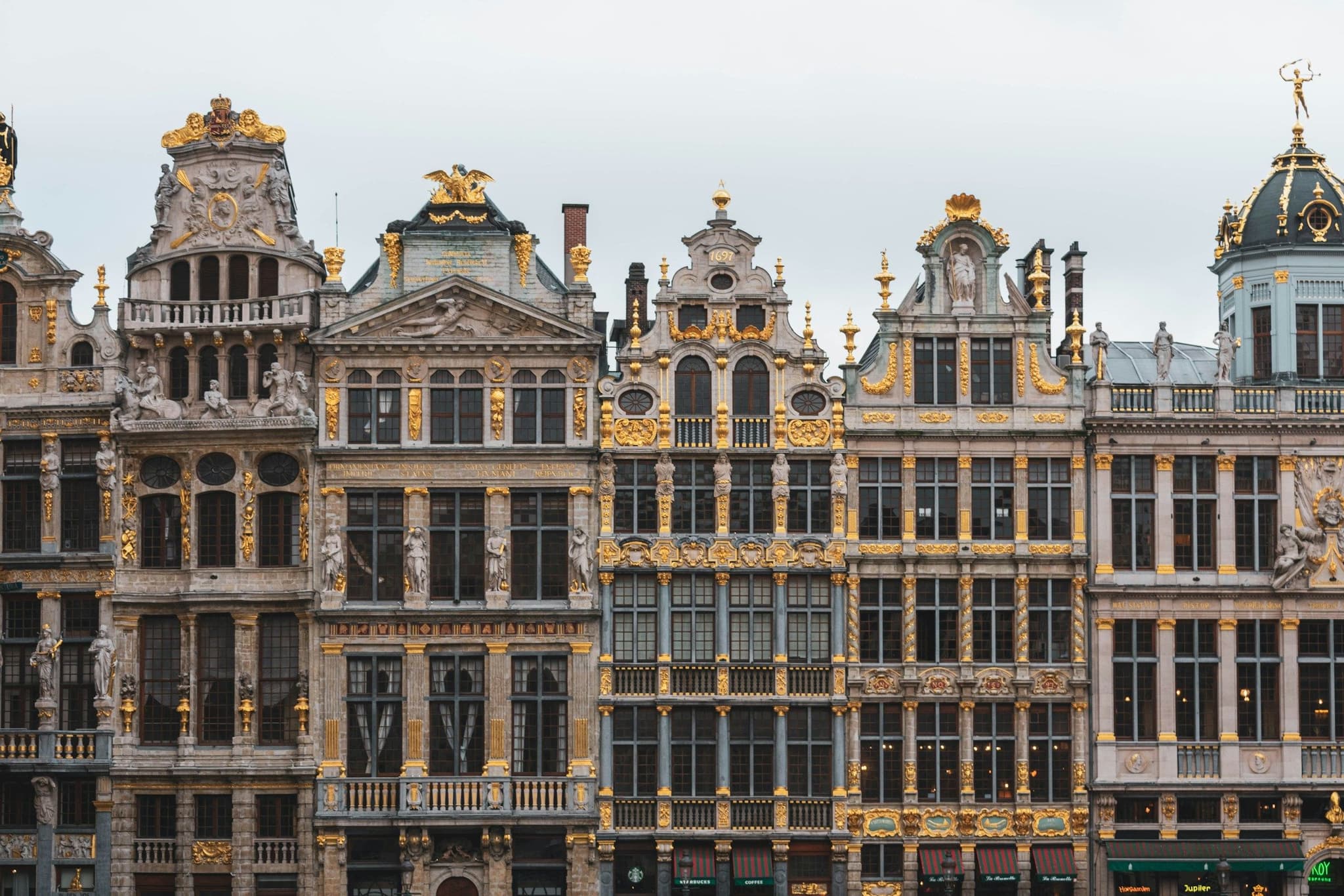 Ornate guild house facades on the Grand-Place in Brussels
