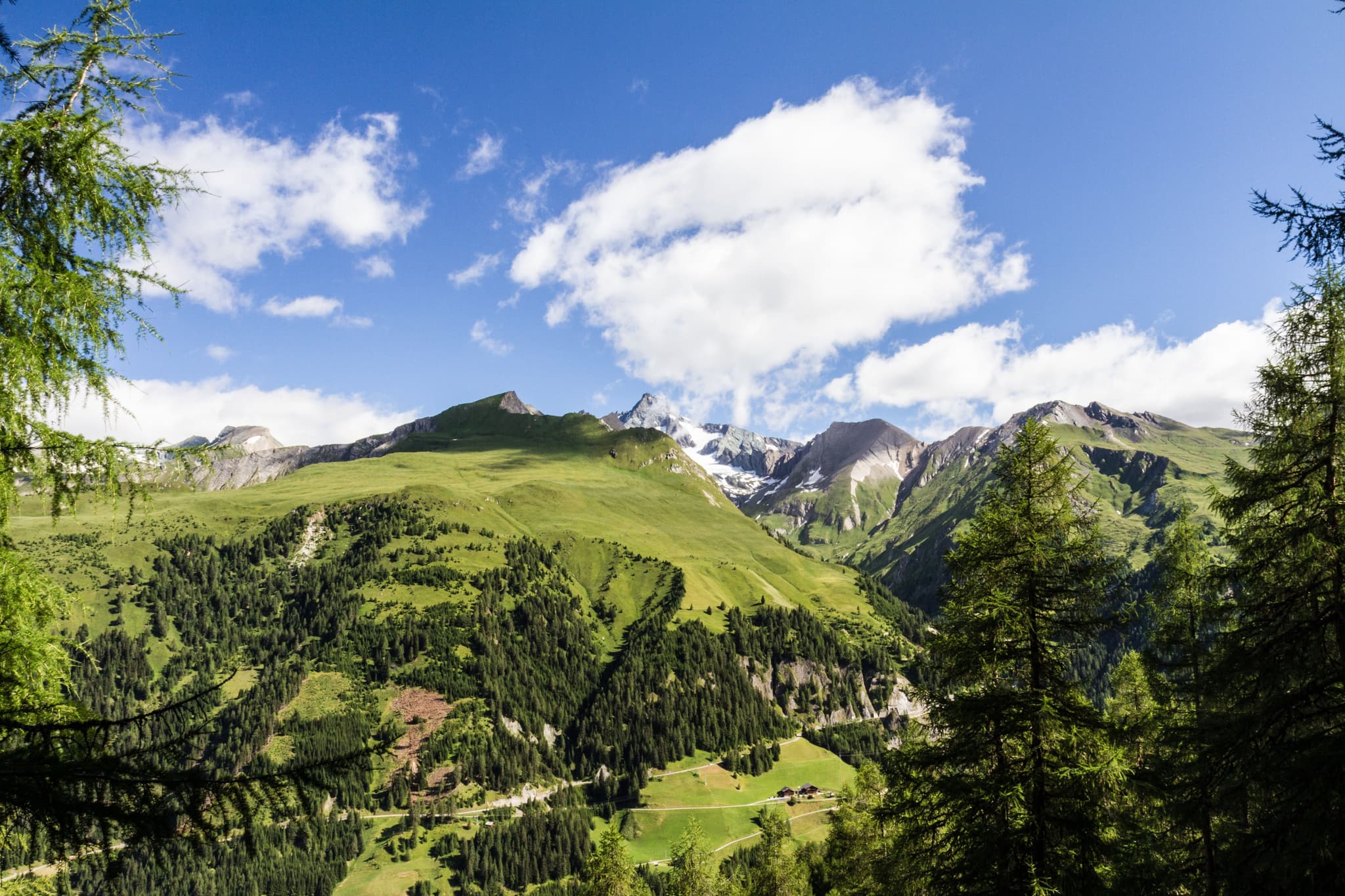 Green landscape mountains in Hohe Tauern on a clear day