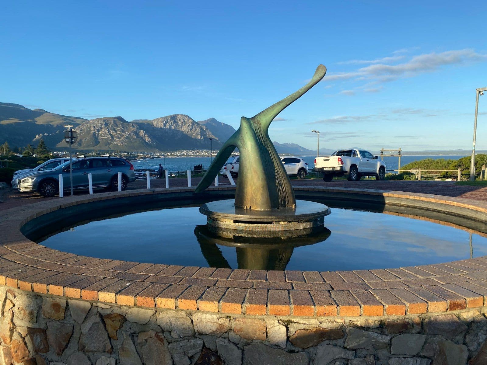 A fountain and statue in Hermanus, South Africa's city of whales