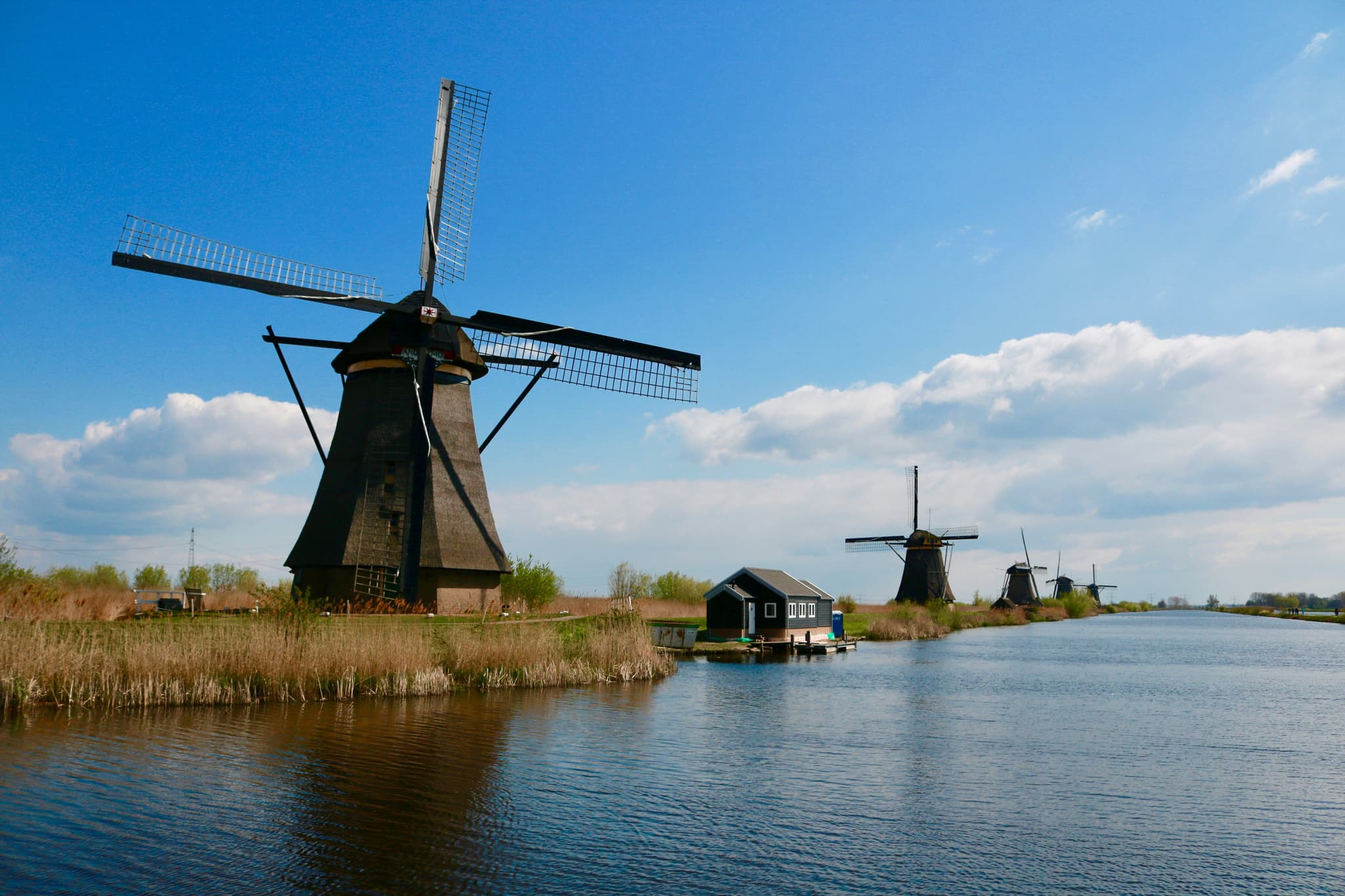 Windmill near the water in Kinderdijk