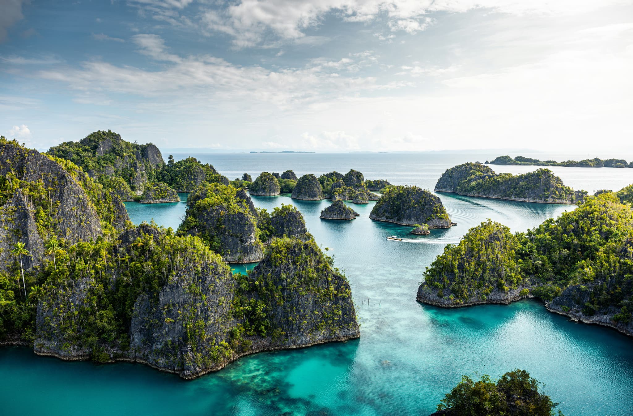 Raja Ampat from above, beautiful blue water and small islands