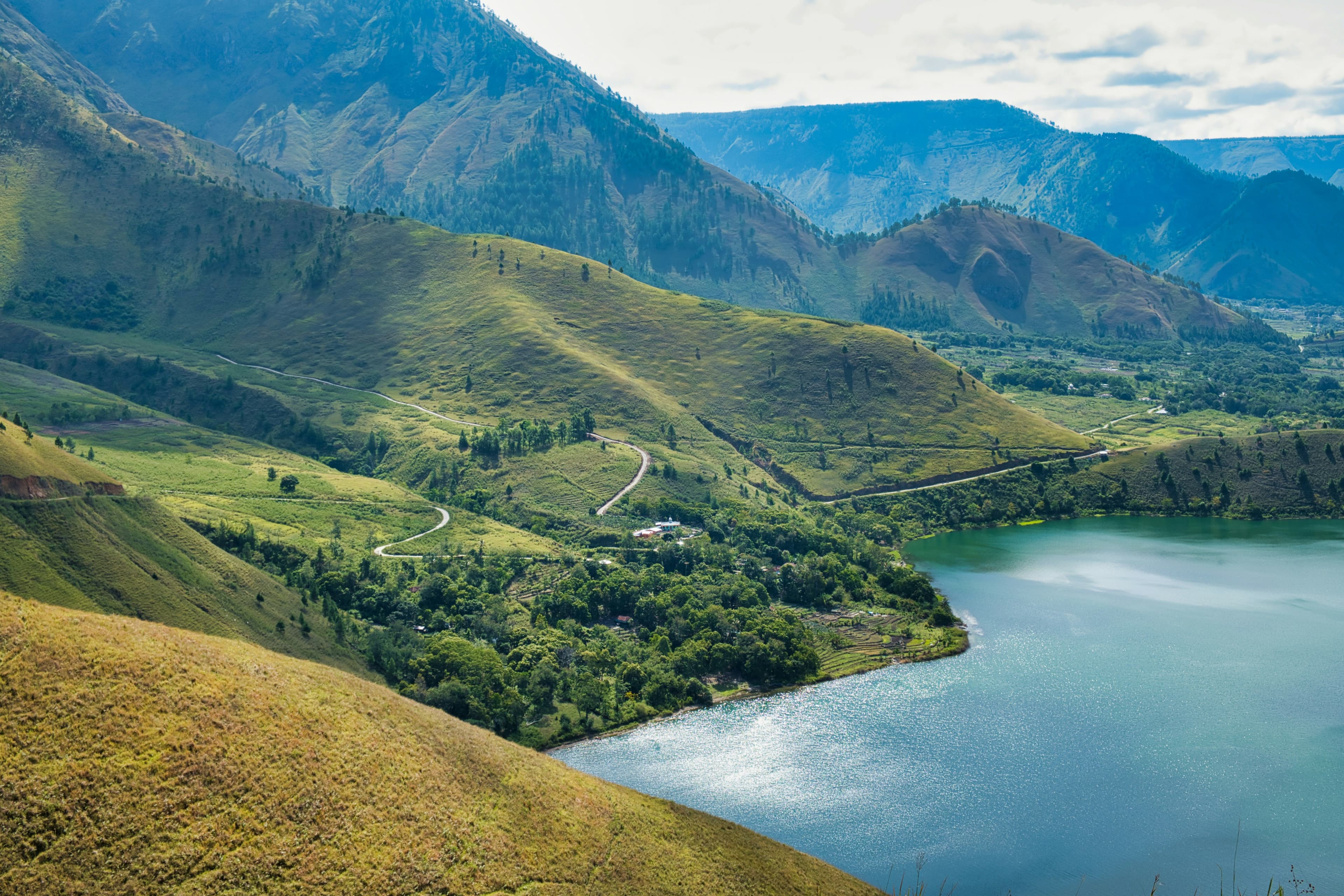 Green mountains from above, in sumatra indonesia