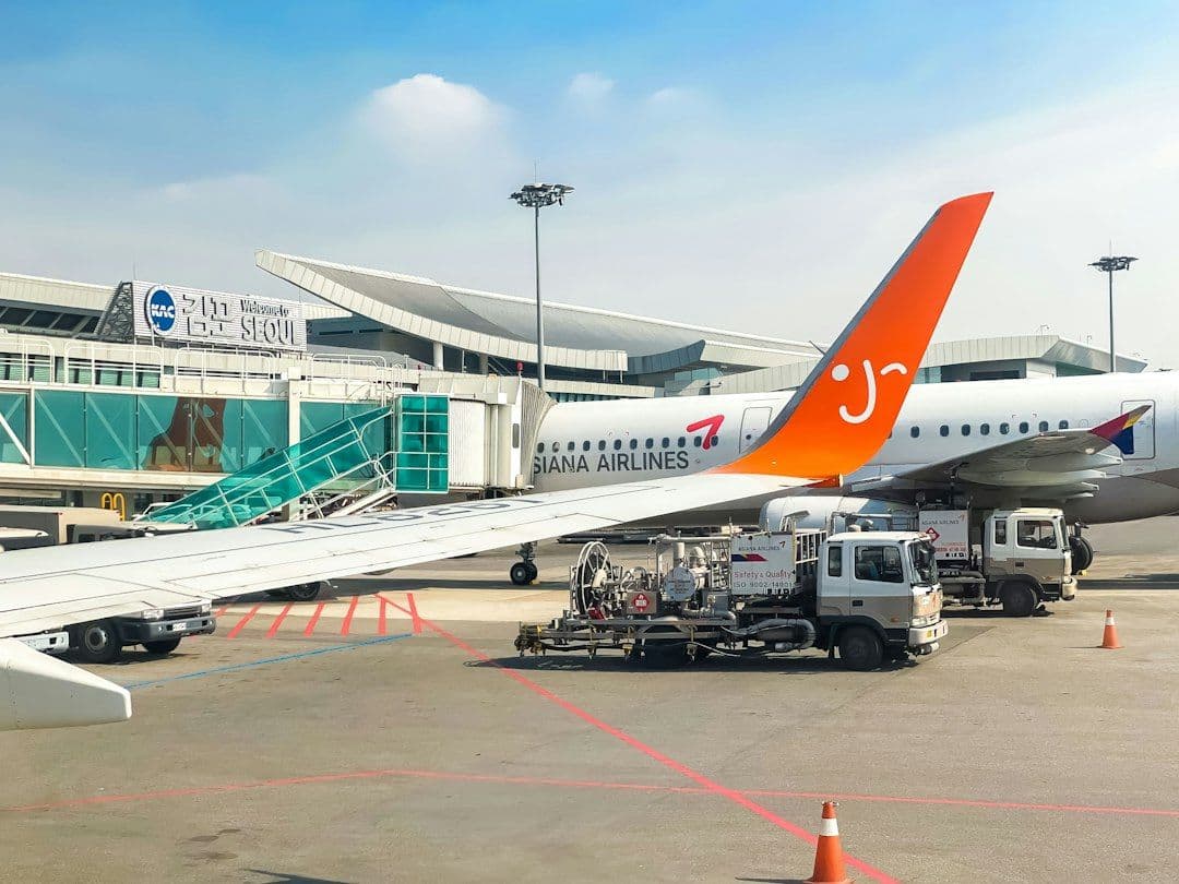 A jetliner on the tarmac at an airport in South Korea.