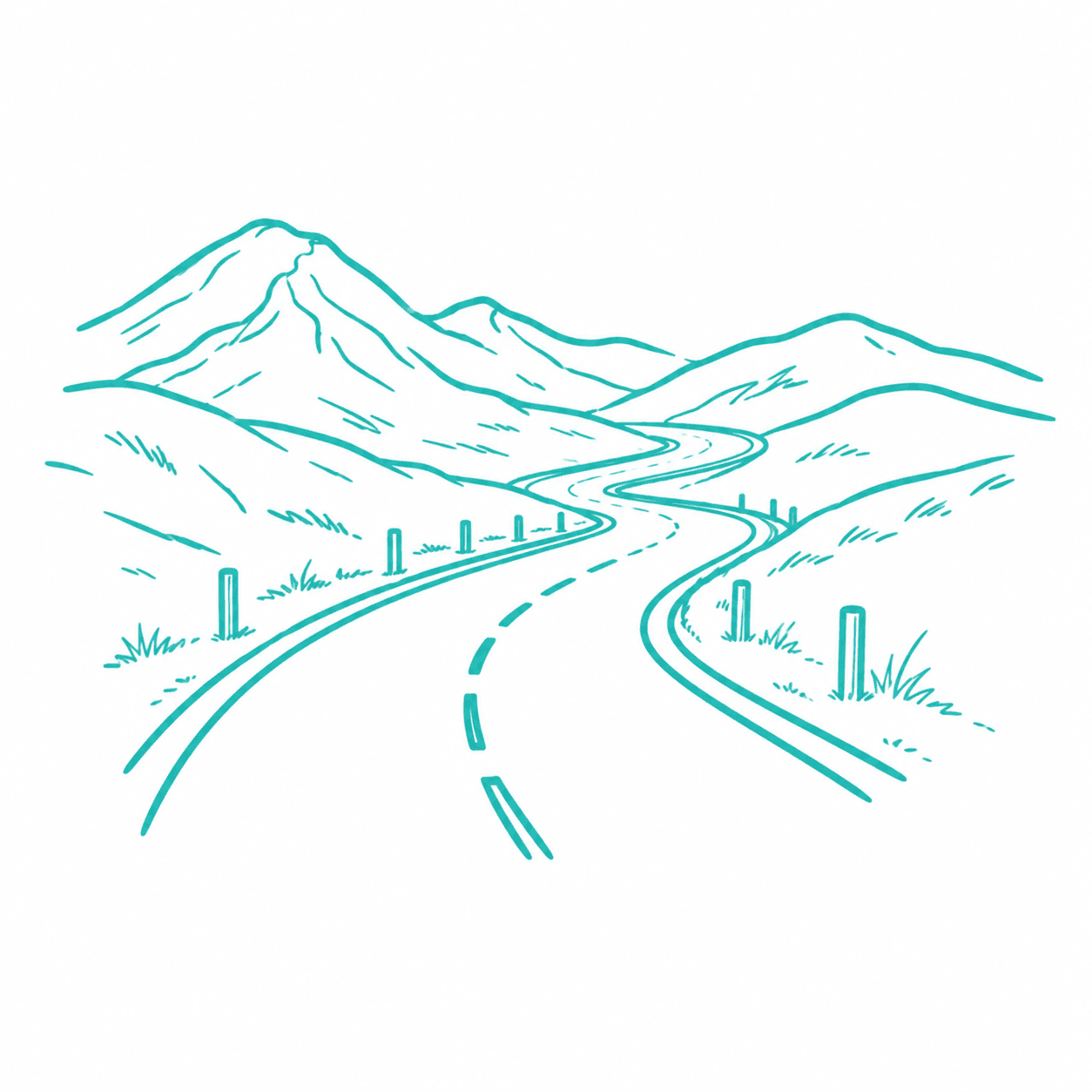 illustrative blue image of a road and mountains