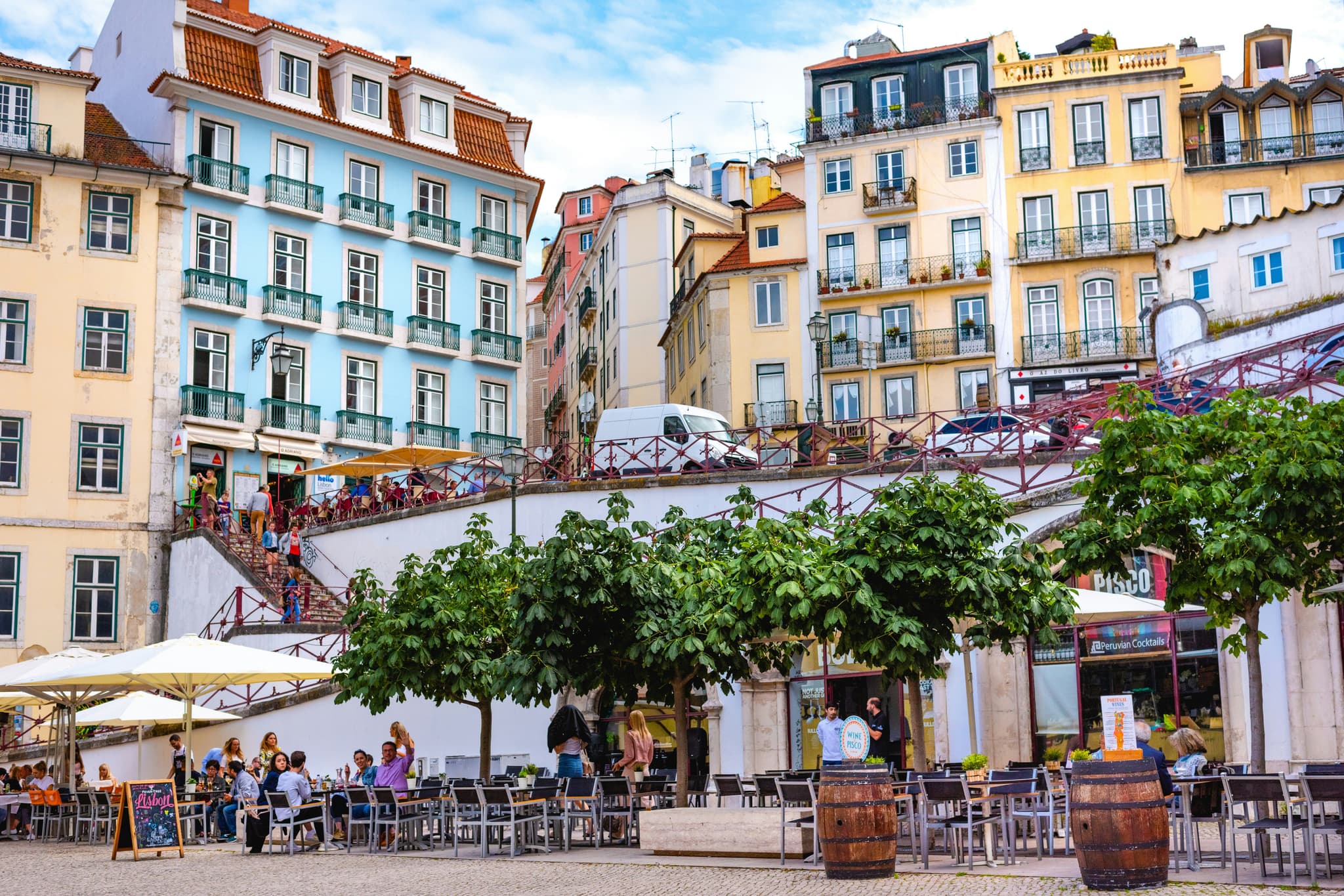 Colourful buildings and a city square in Lisbon