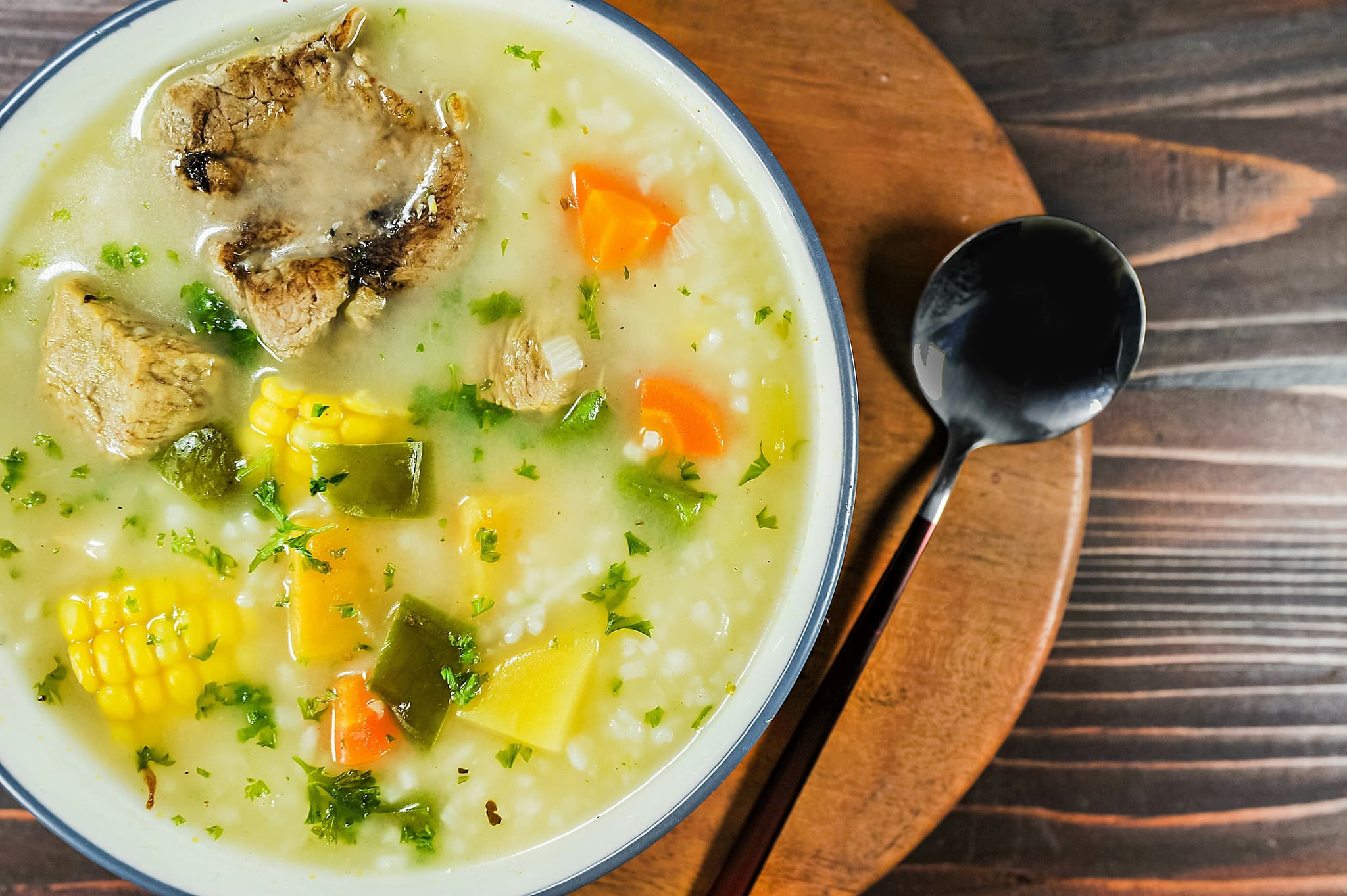 ajiaco soup from above with corn