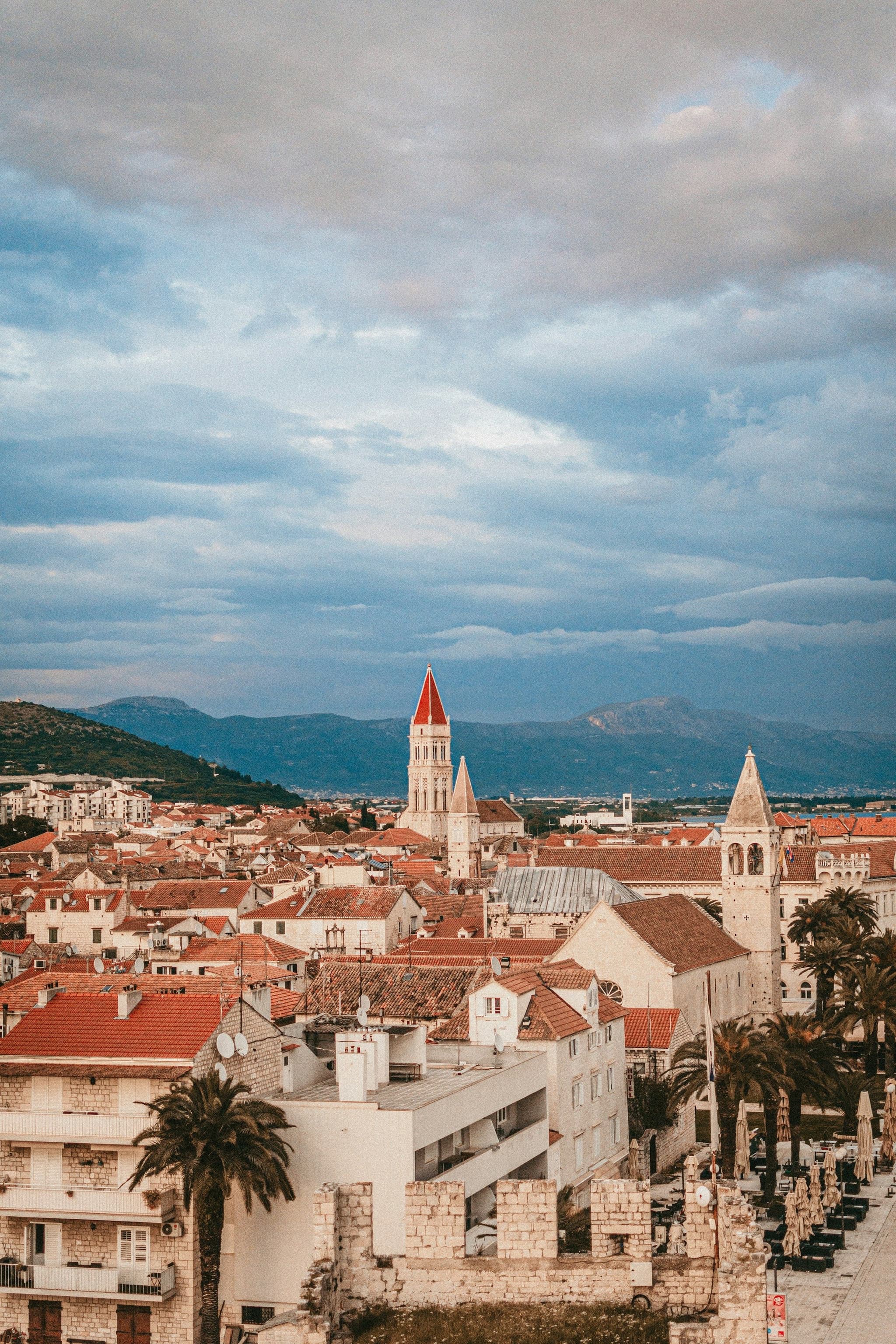 Medieval stone buildings and a bell tower in Trogir