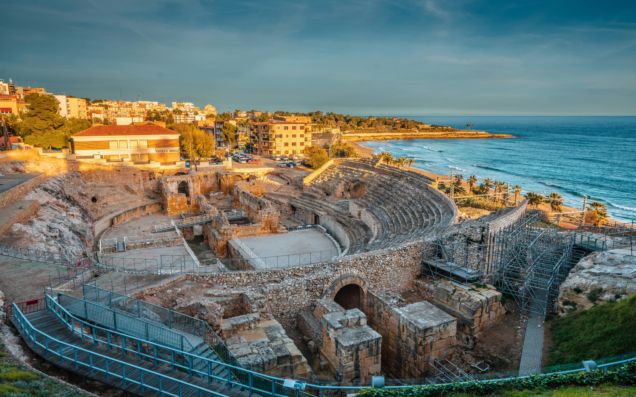 Tarragona roman buildings on a clear day next to the ocean