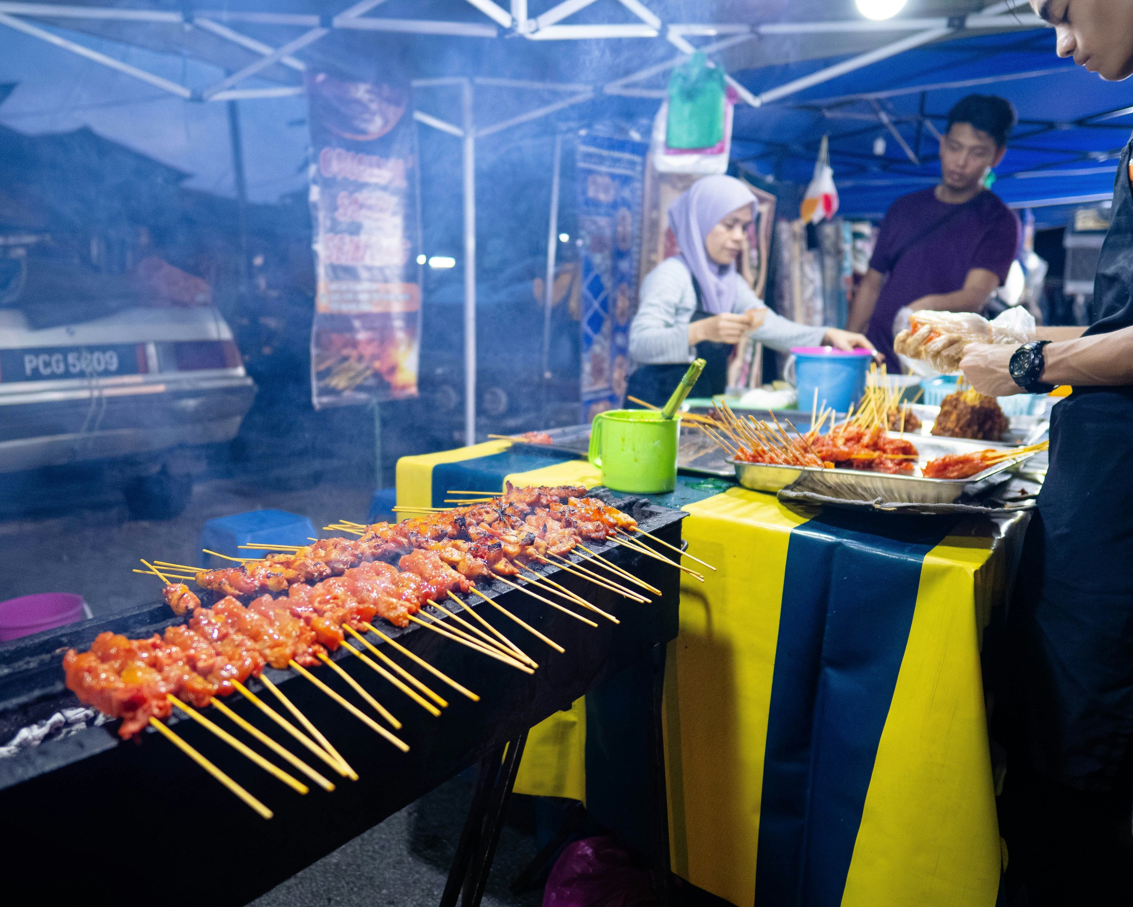 Sate in a street food market stall