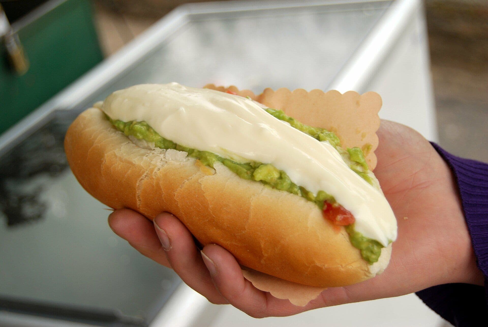 Completo sandwich with avocado and mayonaise