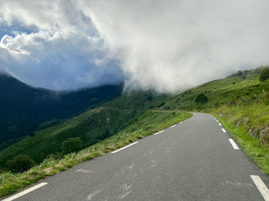 An empty mountain road at Col d'Aspin in the Pyrenees