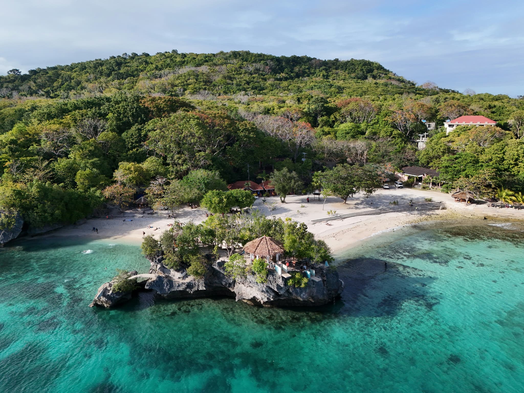 Island with trees and turqoise water and beach in Siquijor