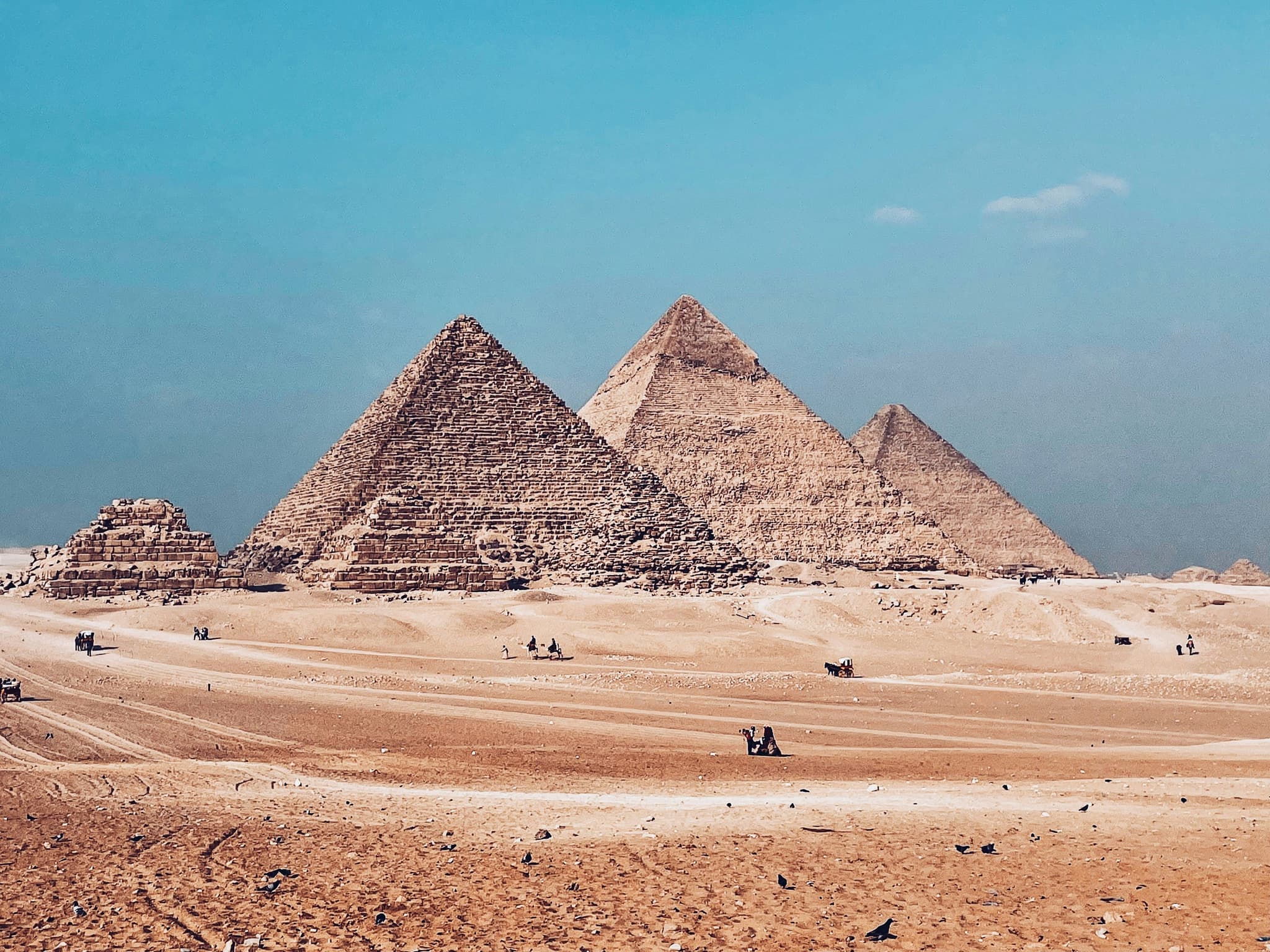 three Giza pyramids in Egypt on a clear day