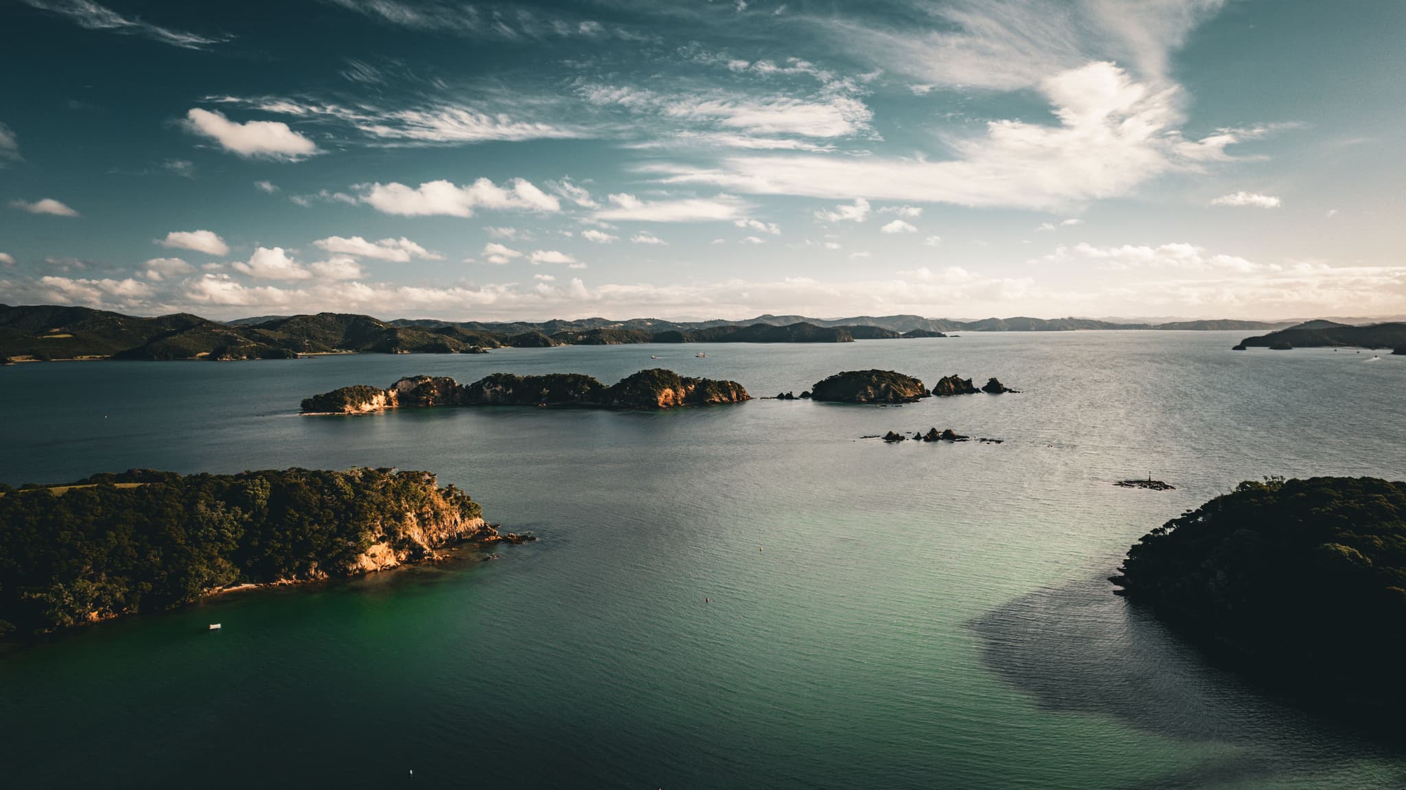 Water and lush hills in the Bay of Islands, Northland New Zealand