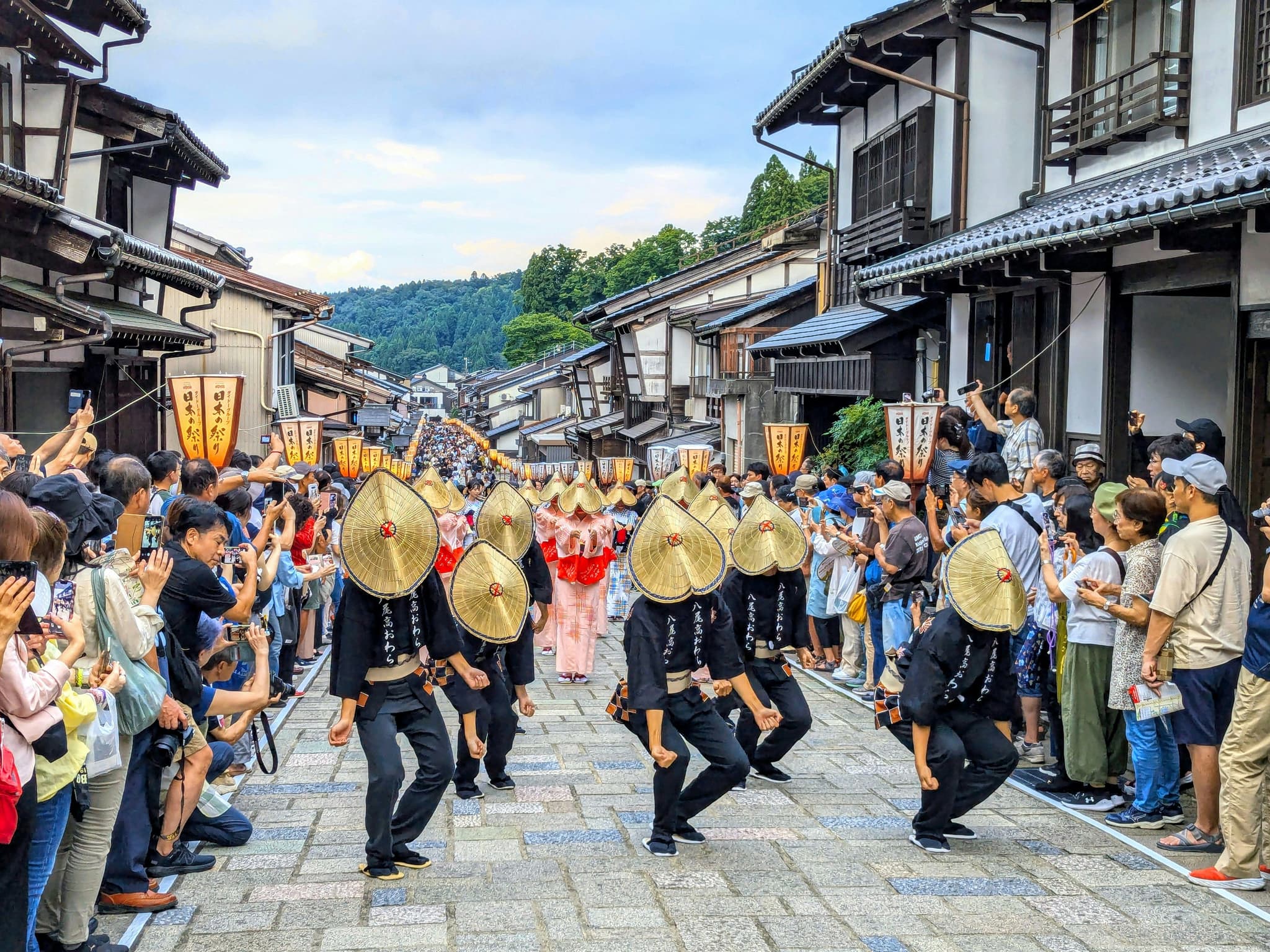 Dancers in traditional dress performing at the Awa Odori festival in Tokushima, Japan