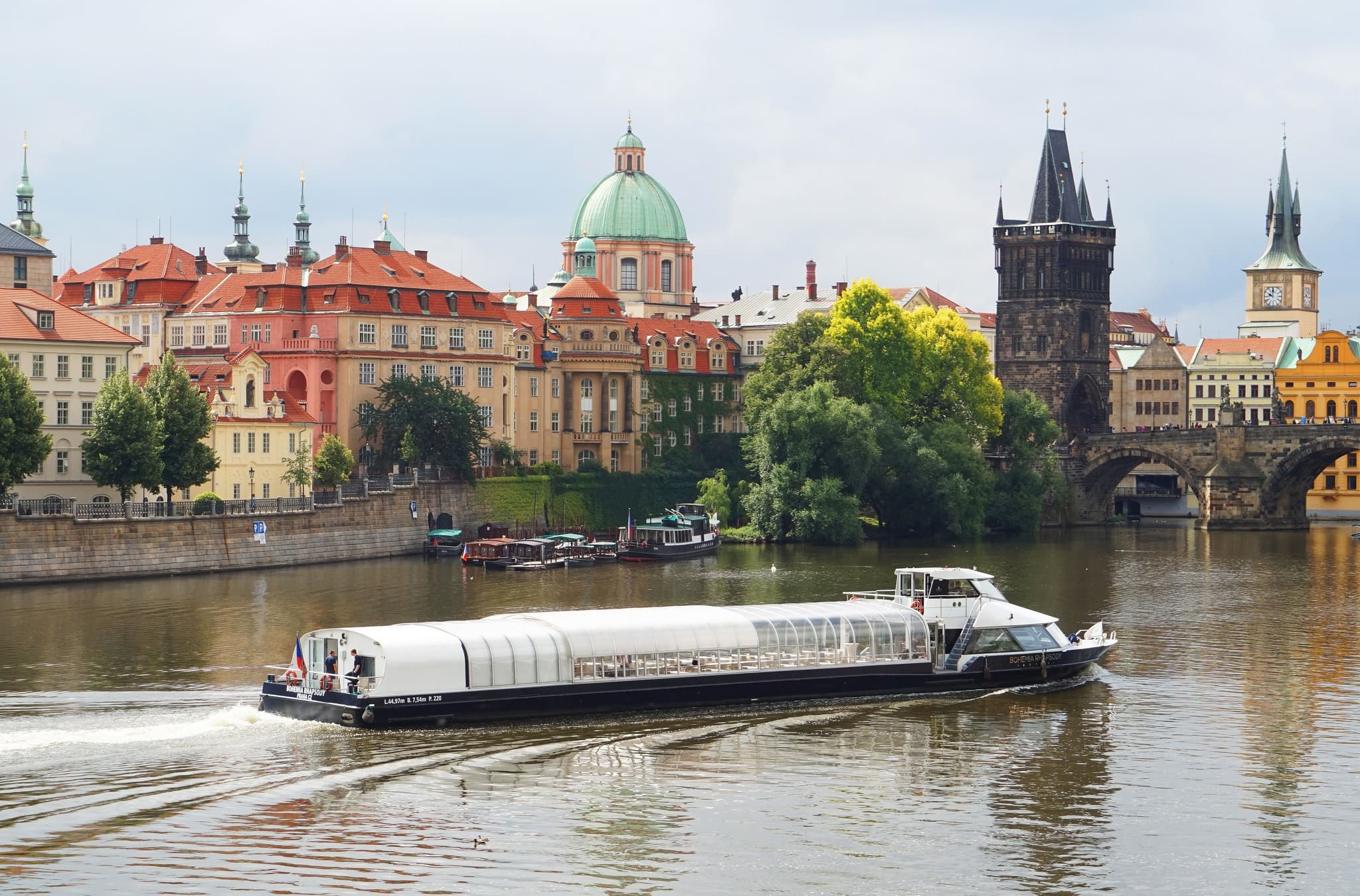 Boat in Vltava river in Prague