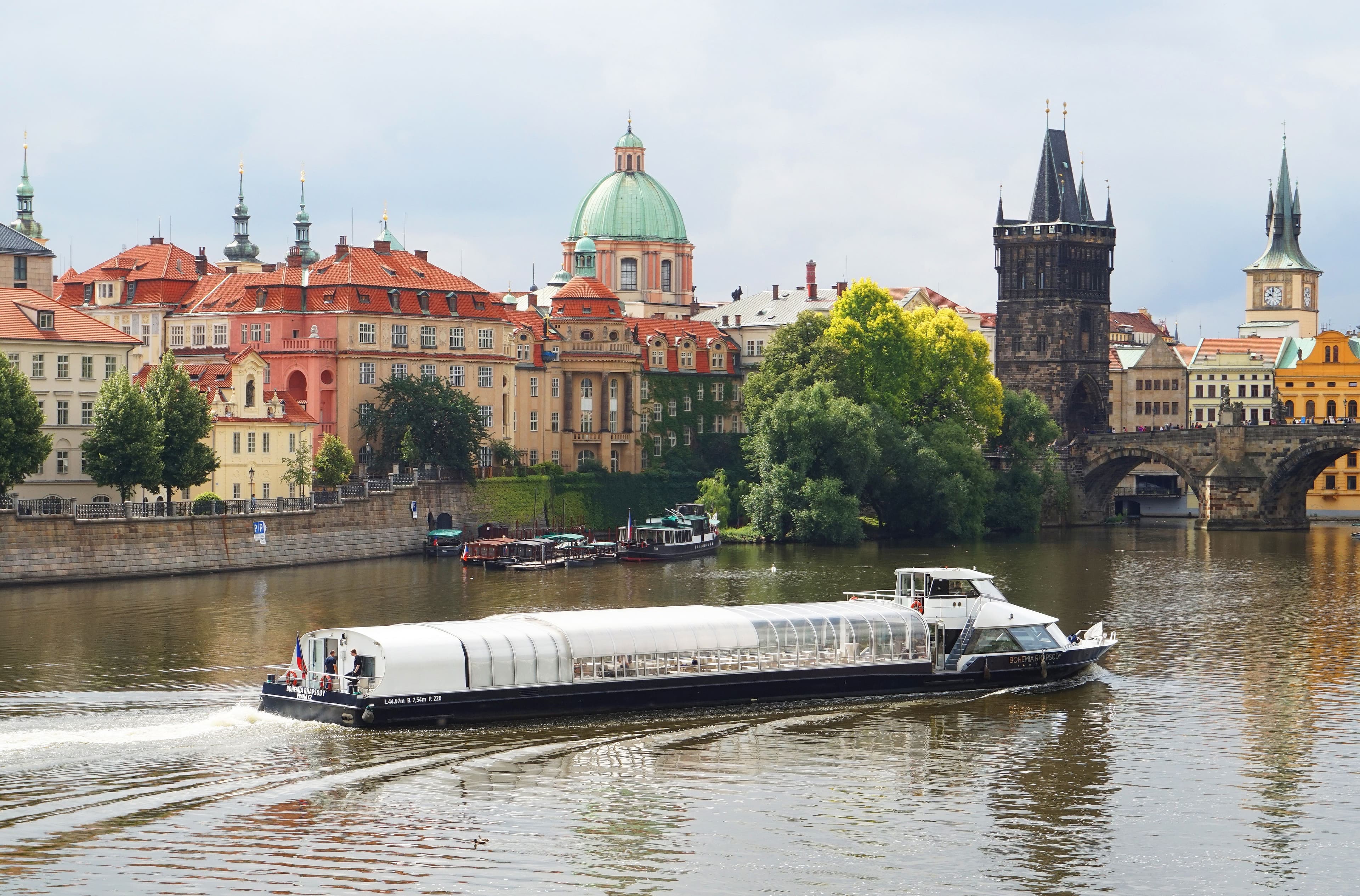 Boat in Vltava river in Prague