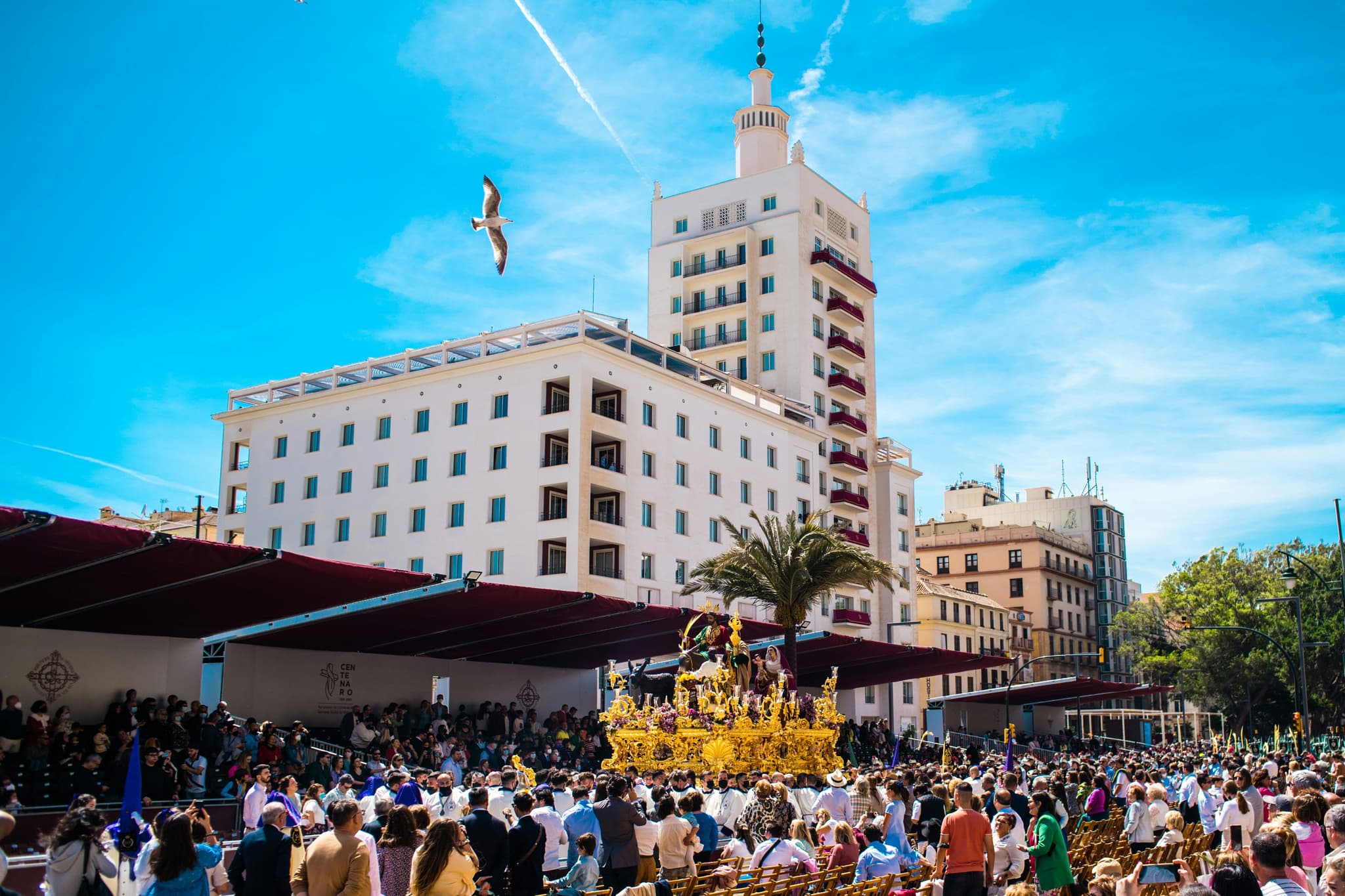 Crowd during Semana Santa on a clear day