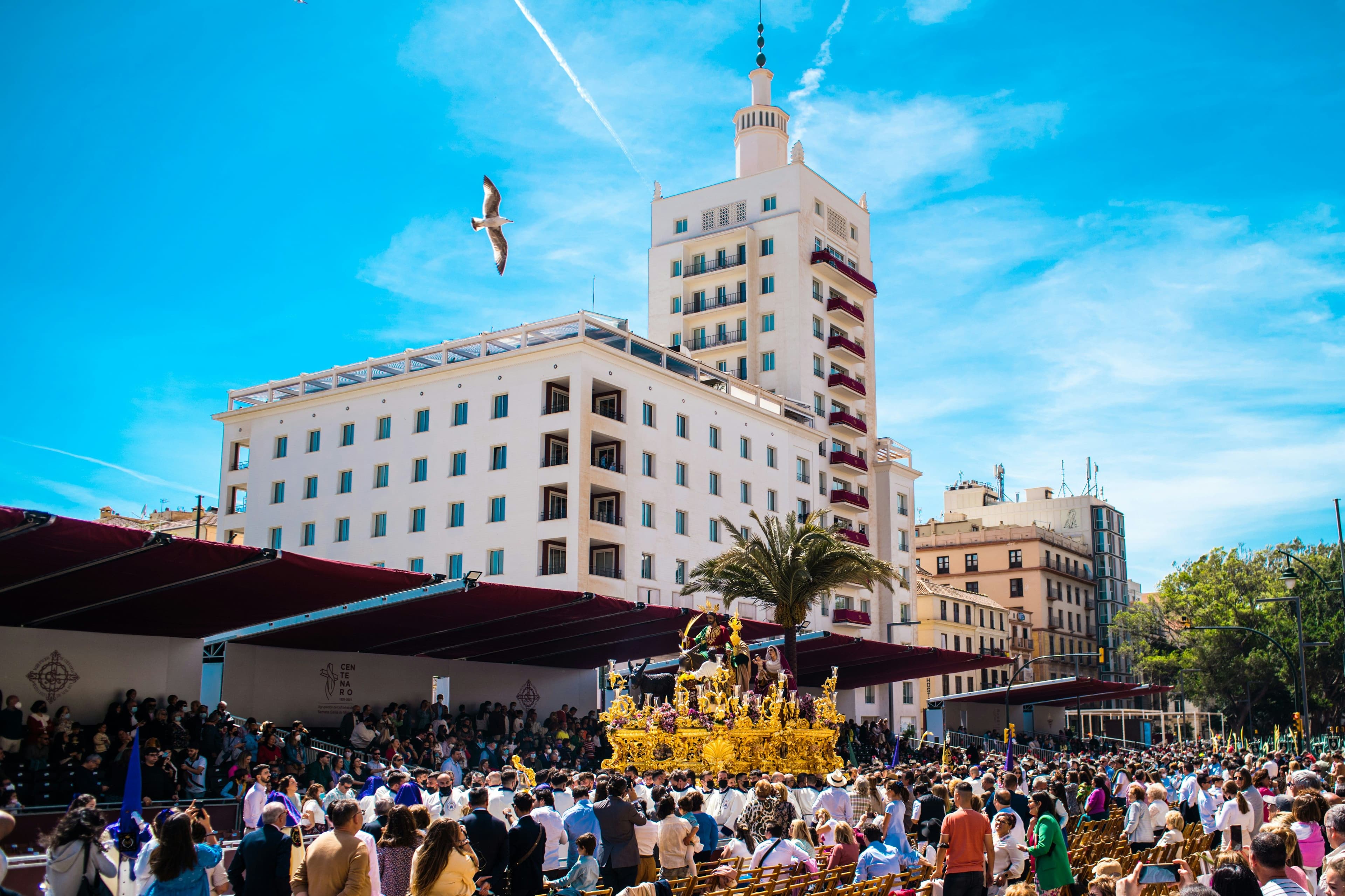 Crowd during Semana Santa on a clear day