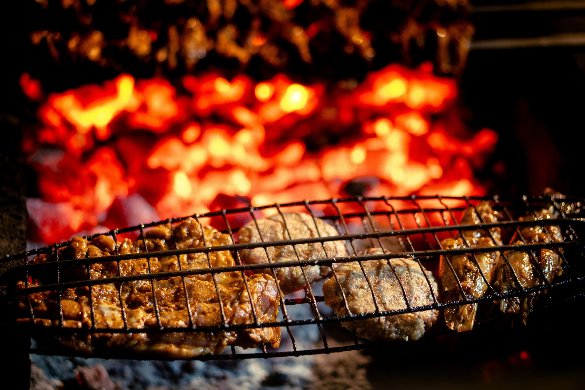 Braai grilling on a barbeque with fire