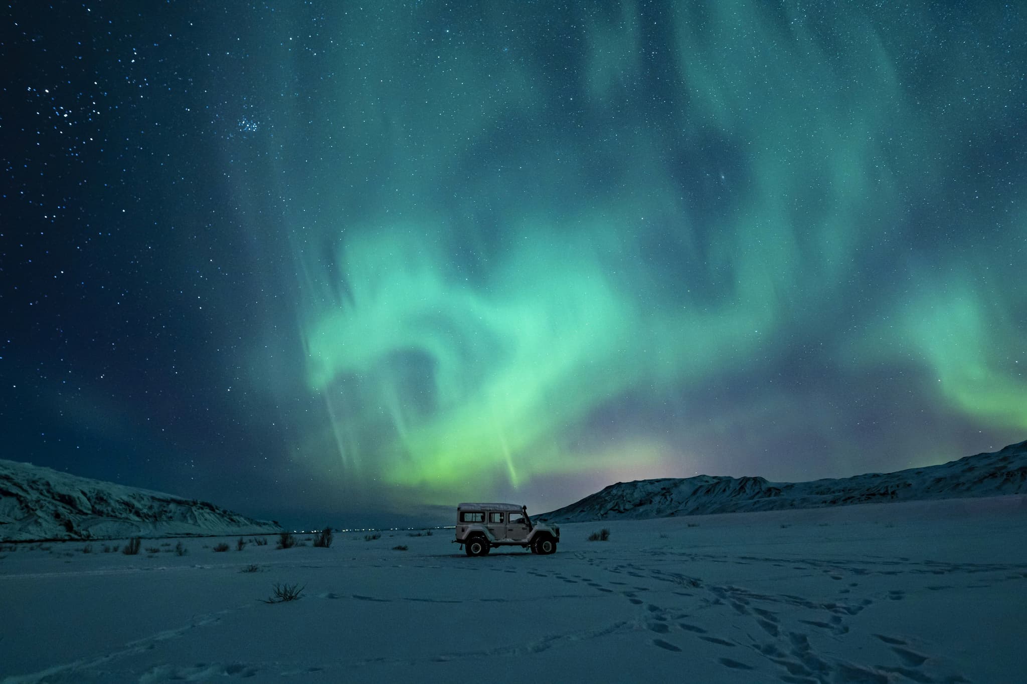 Aurora lights at night in Iceland