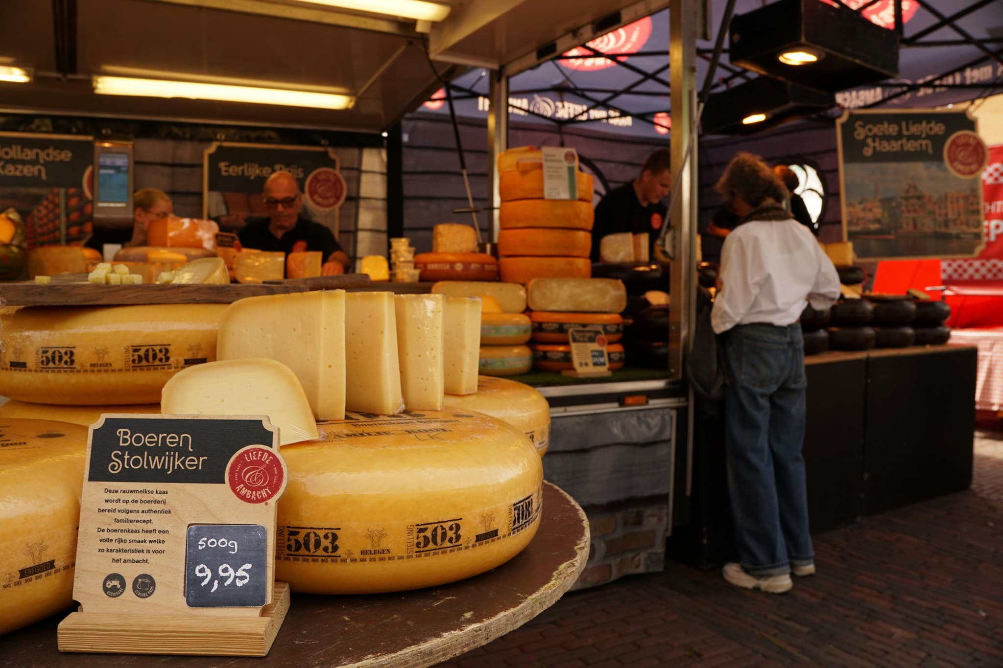 Cheese at a cheese market stall in Netherlands