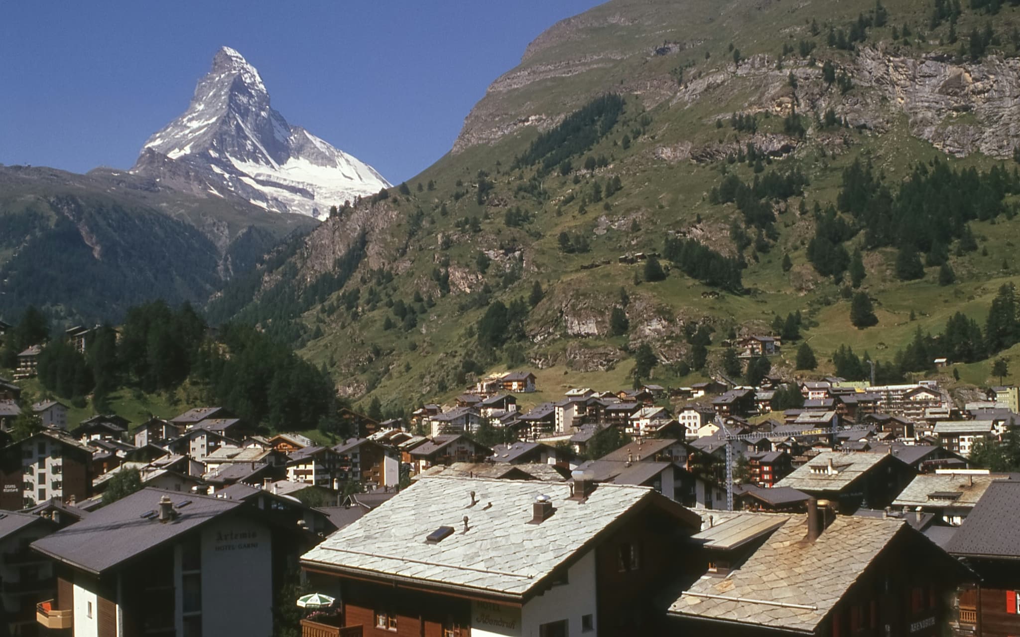 The Matterhorn towering above the village of Zermatt