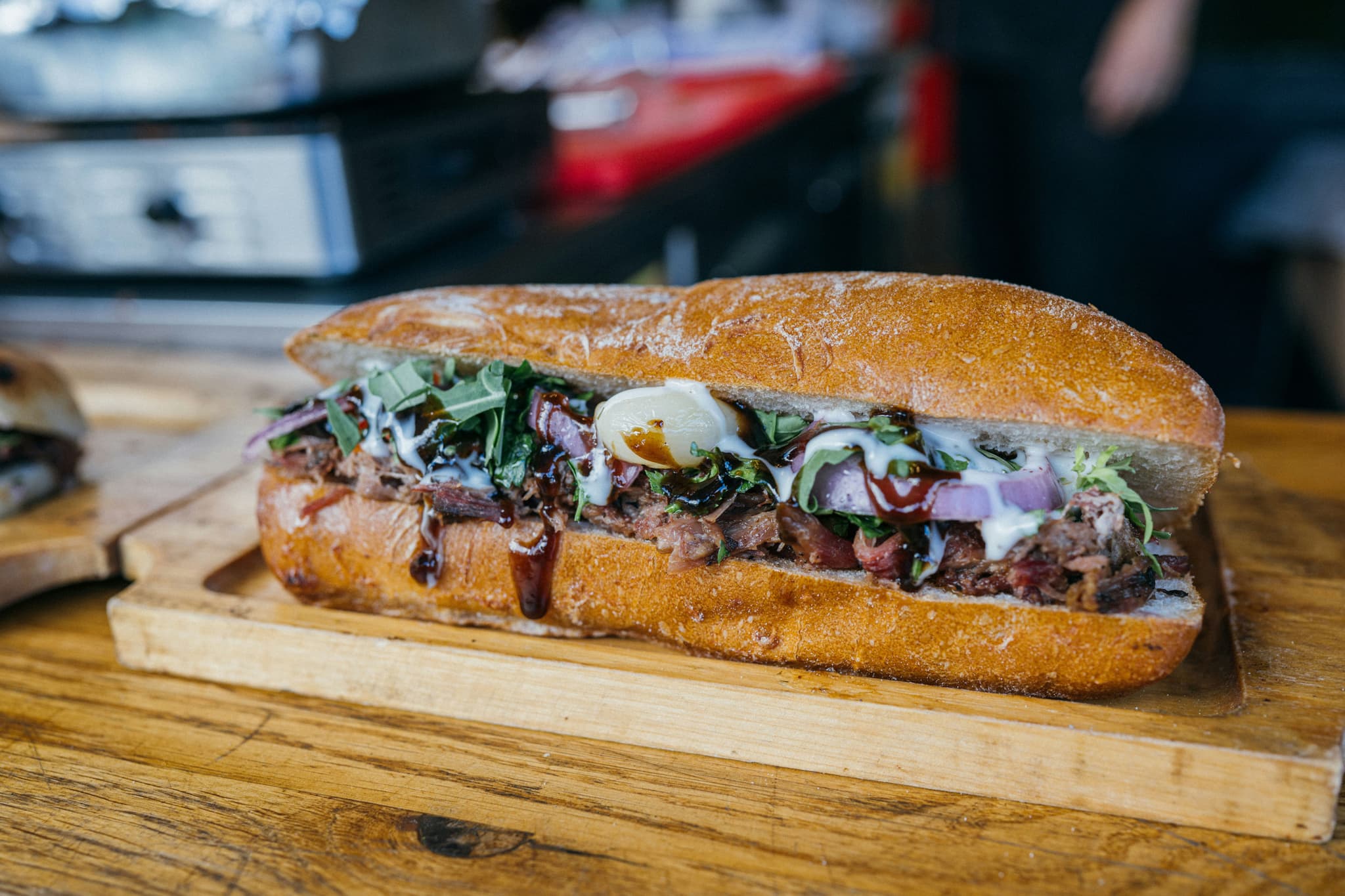 Banh mi sandwich baguette with meat inside