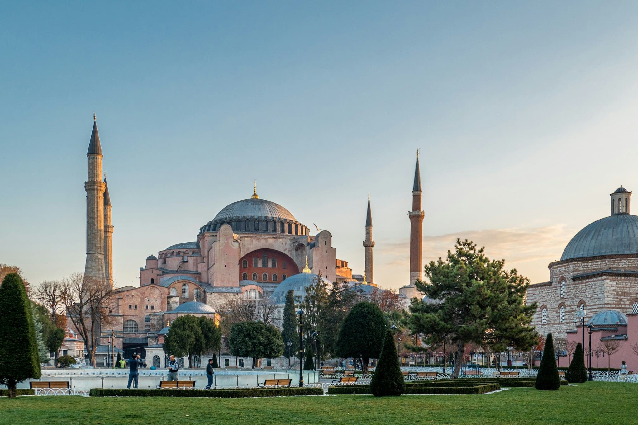 Hagia Sophia with its large dome and minarets in Istanbul