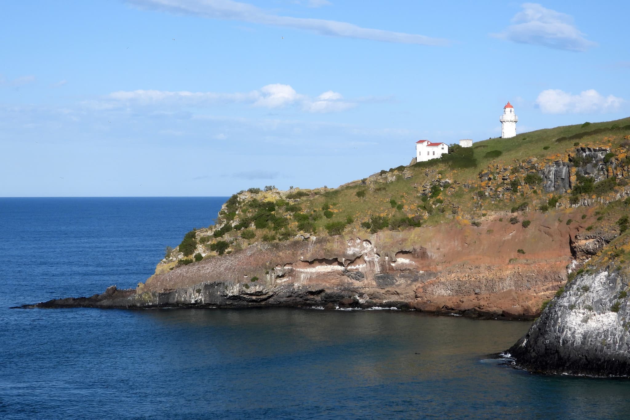 The lighthouse on a cliff next to the sea in Akaroa