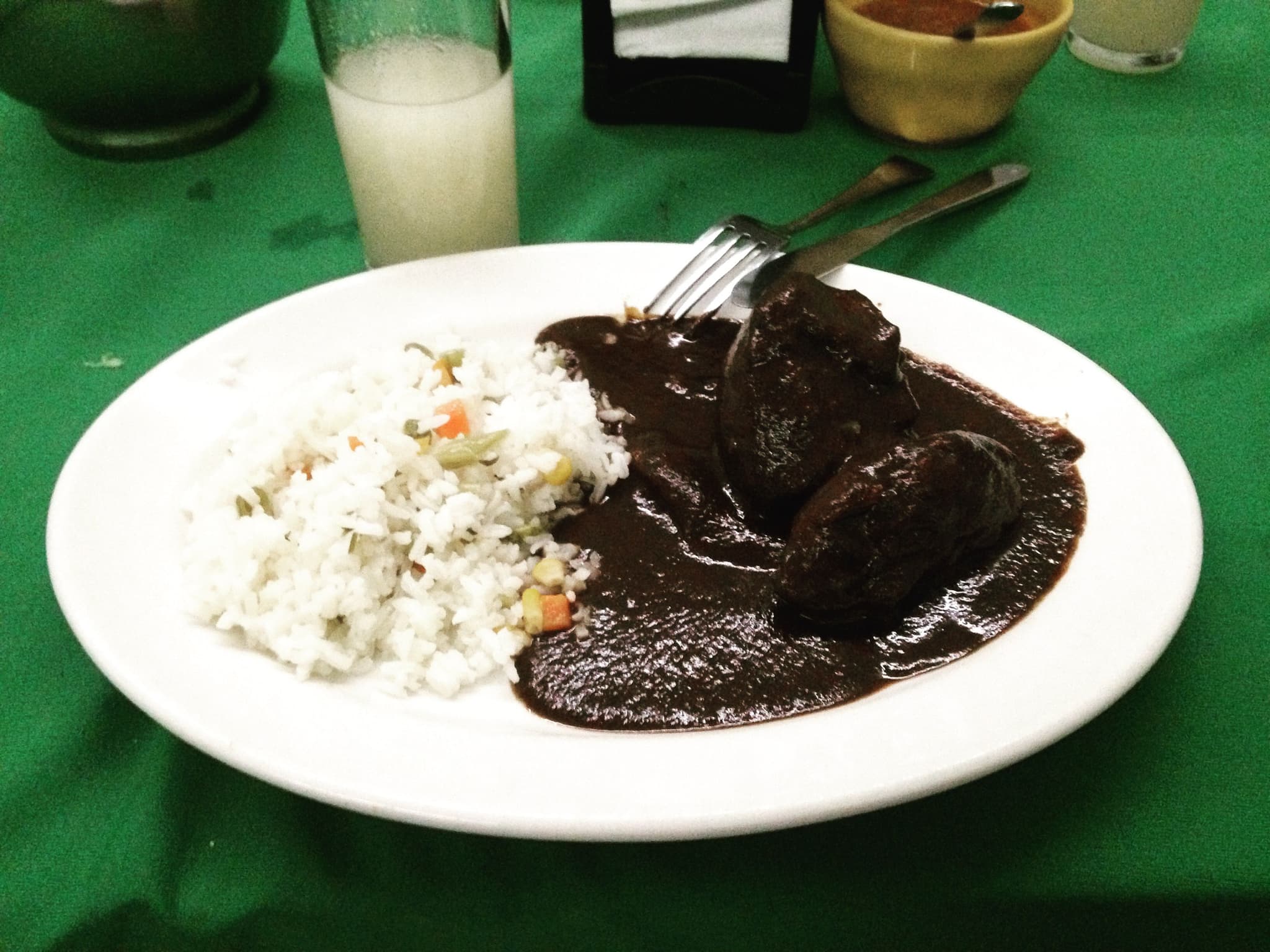 mole negro dish on a white plate