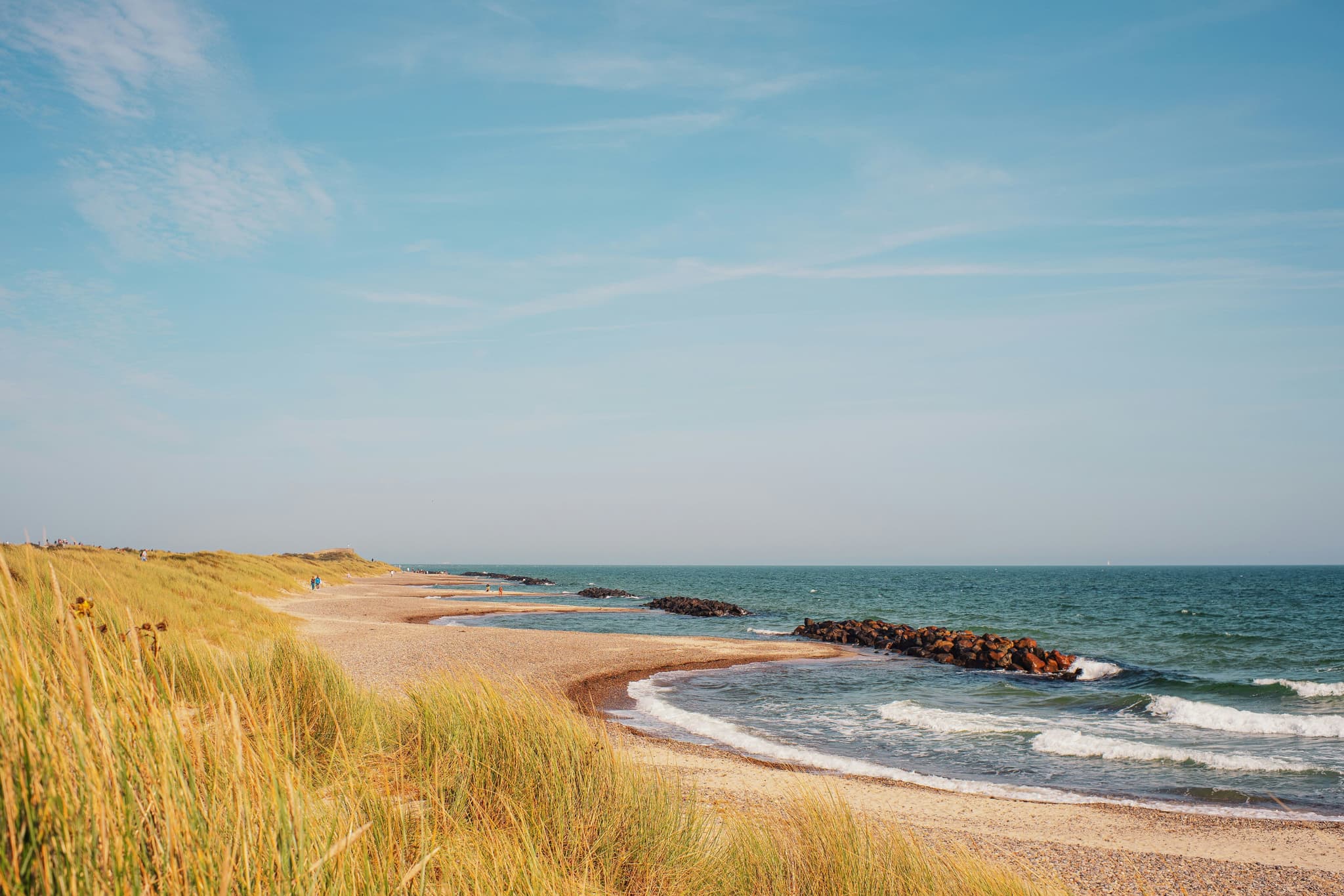 Dunes, sand and beach in Skagen on a clear day