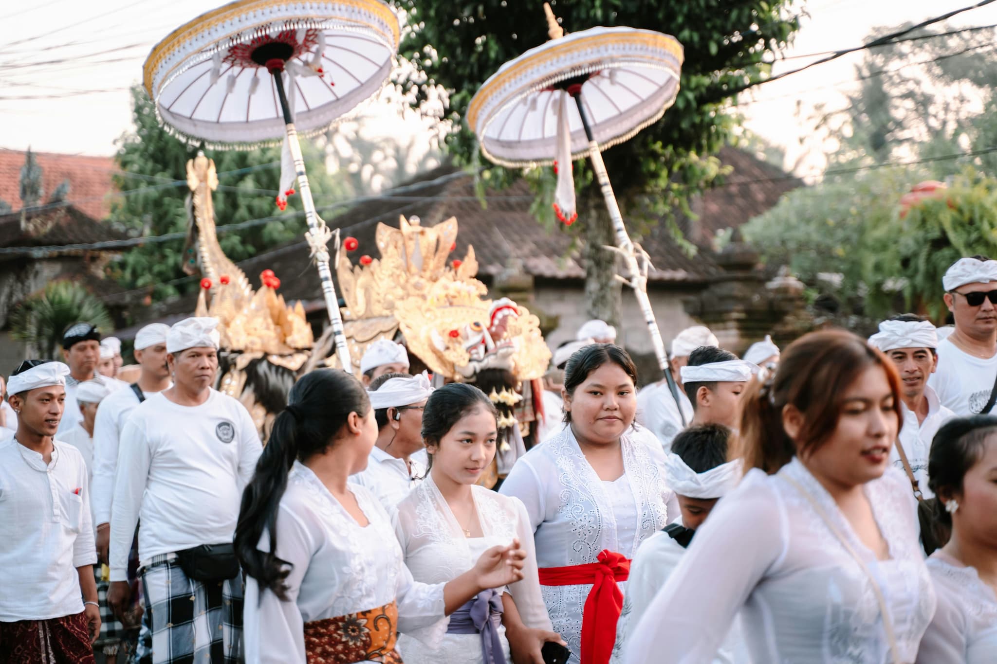Local women celebrating Lunar New Year in Bali in white clothing