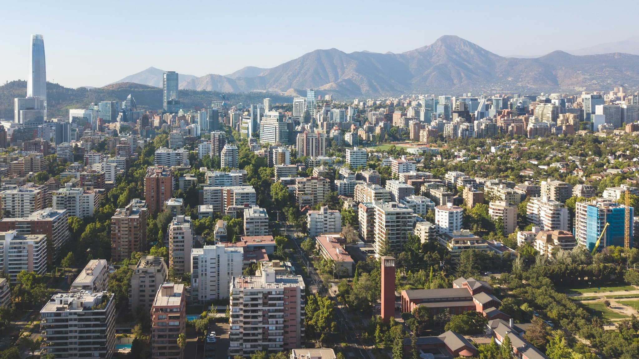 Santiago city from above, with lots of green trees