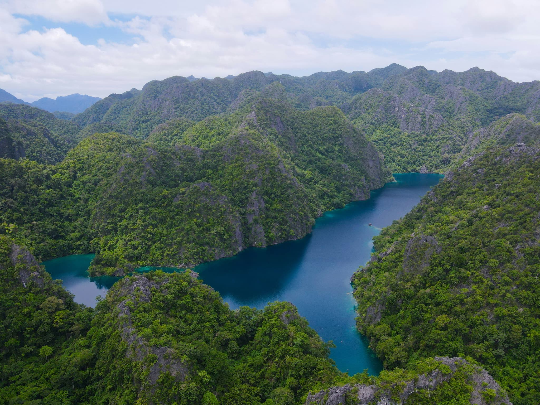 Coron Palawan Kayangan Lake and limestone cliffs from above