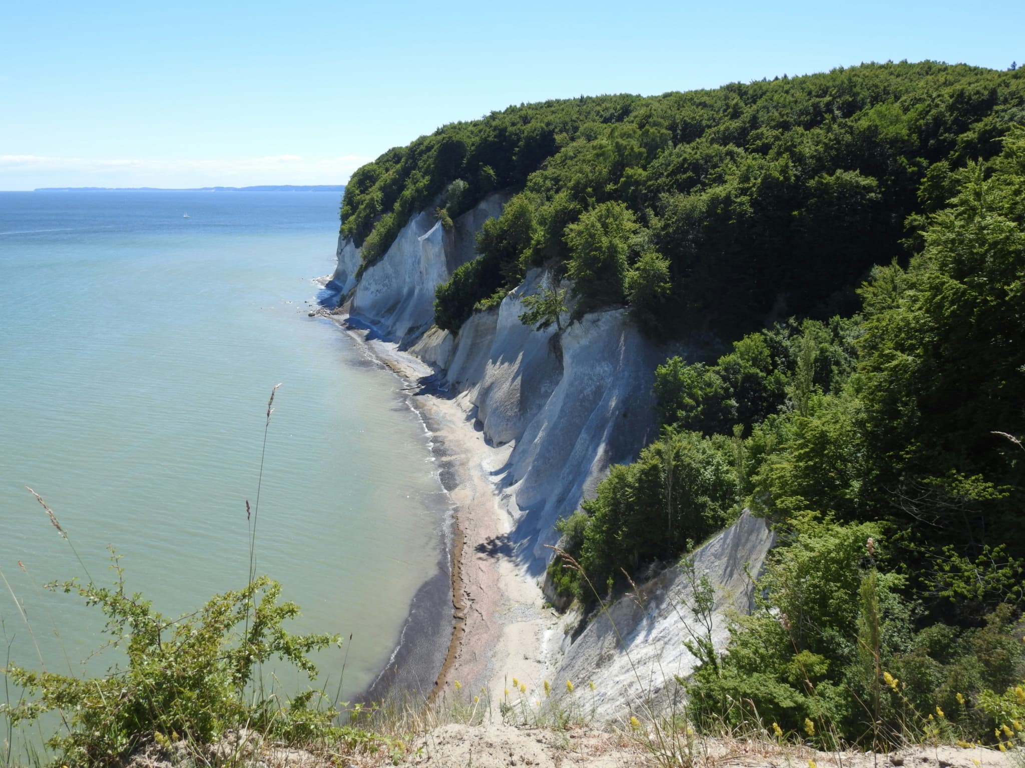 Aerial view of Jasmund National Park cliffs and ocean